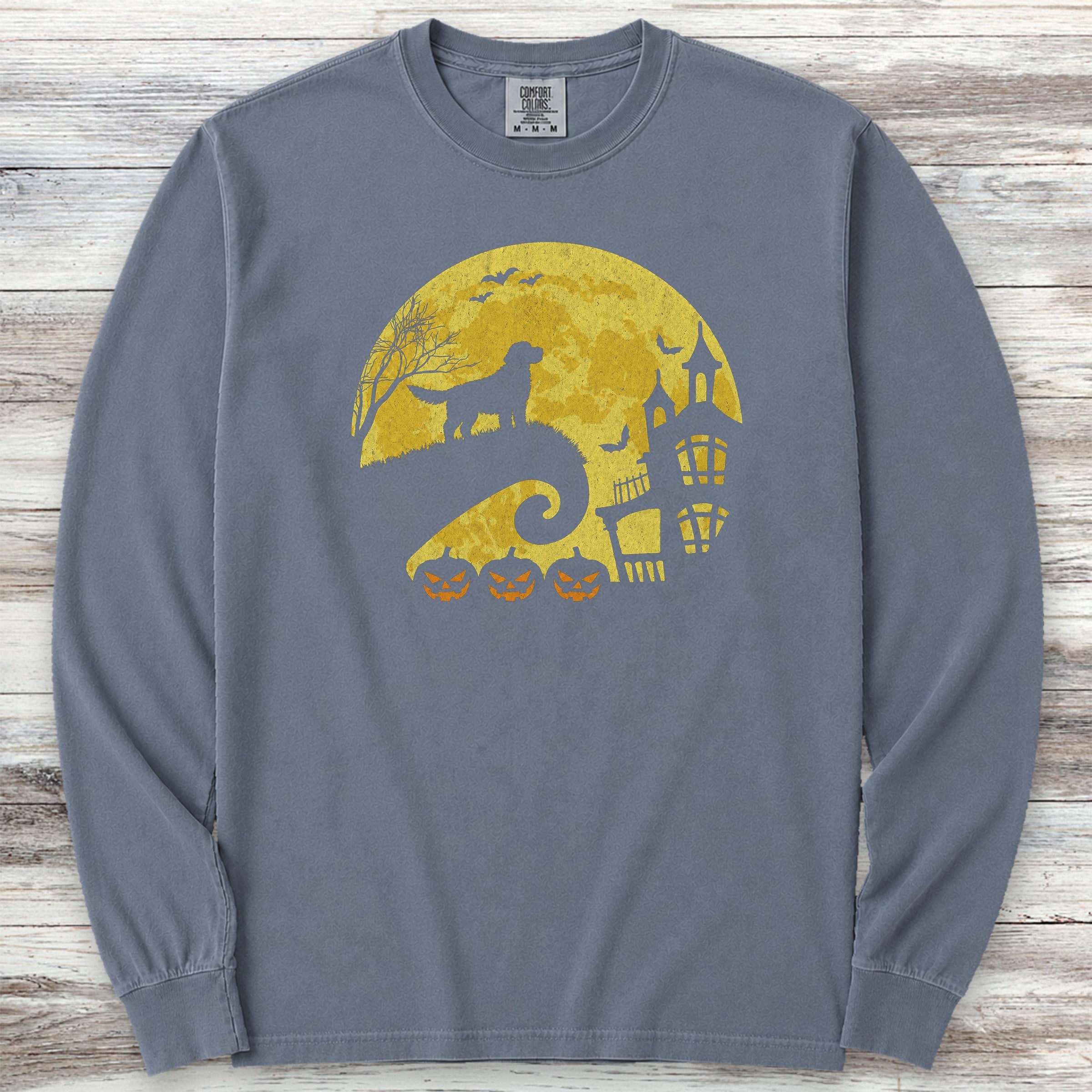 Labradoodle Halloween Moon Long Sleeve Tee - Blue Jean