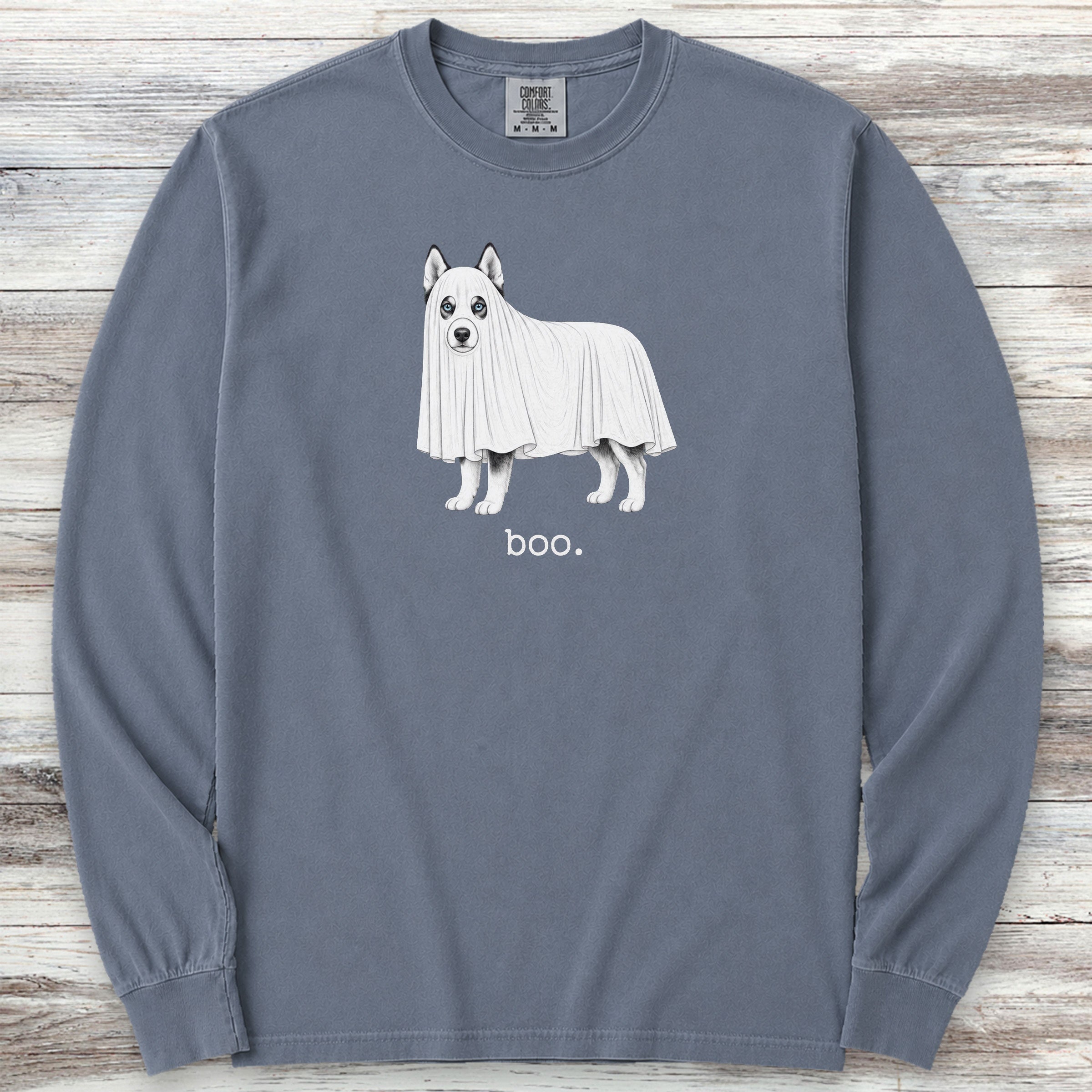 Siberian Husky Boo Long Sleeve Tee - Blue Jean
