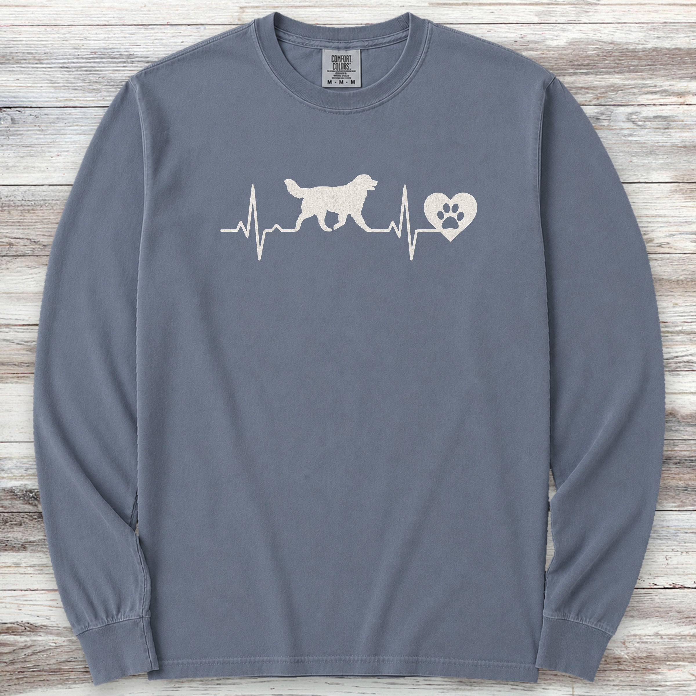 Bernese Mountain Dog Heartbeat Long Sleeve Tee - Blue Jean