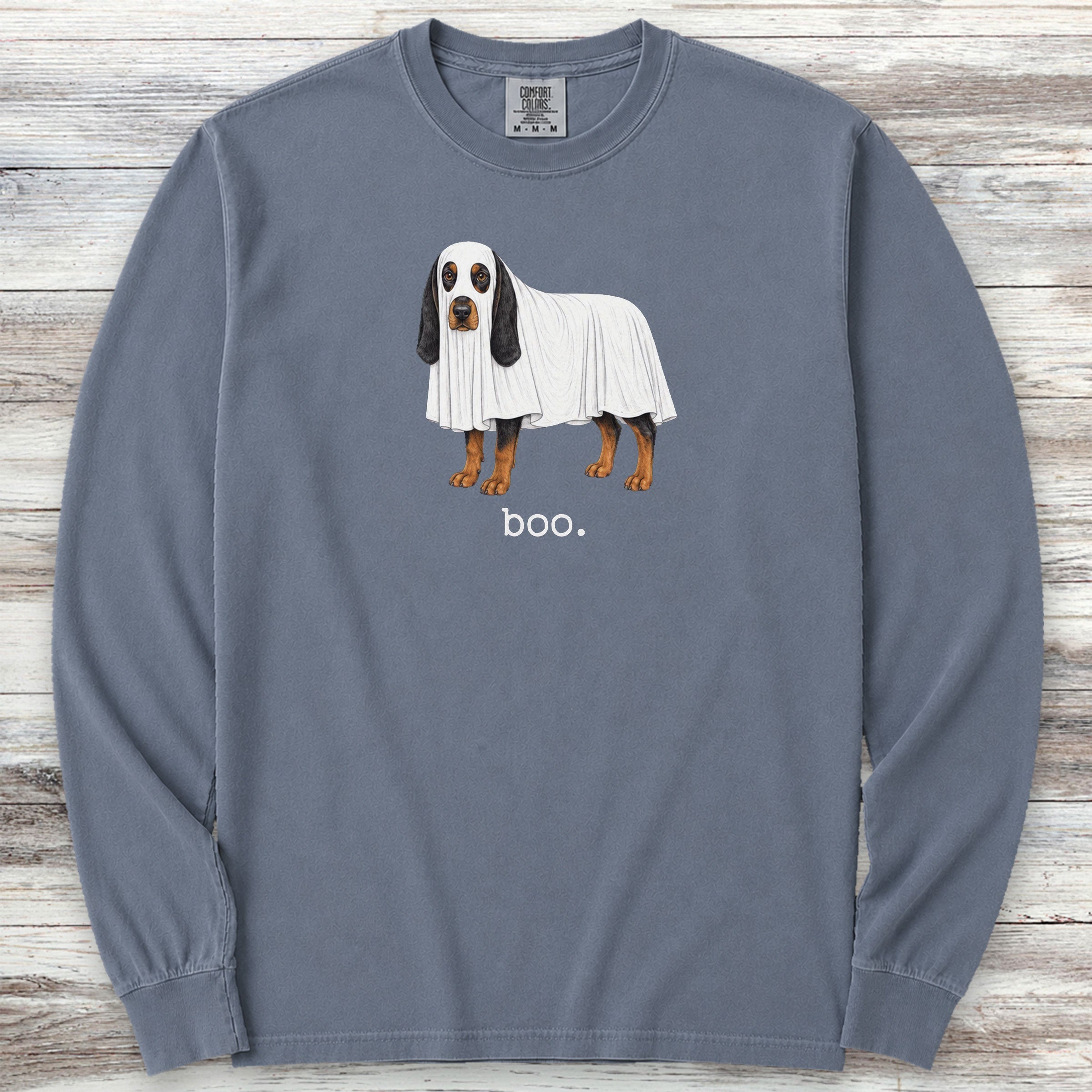 Black and Tan Coonhound Boo Long Sleeve Tee - Blue Jean