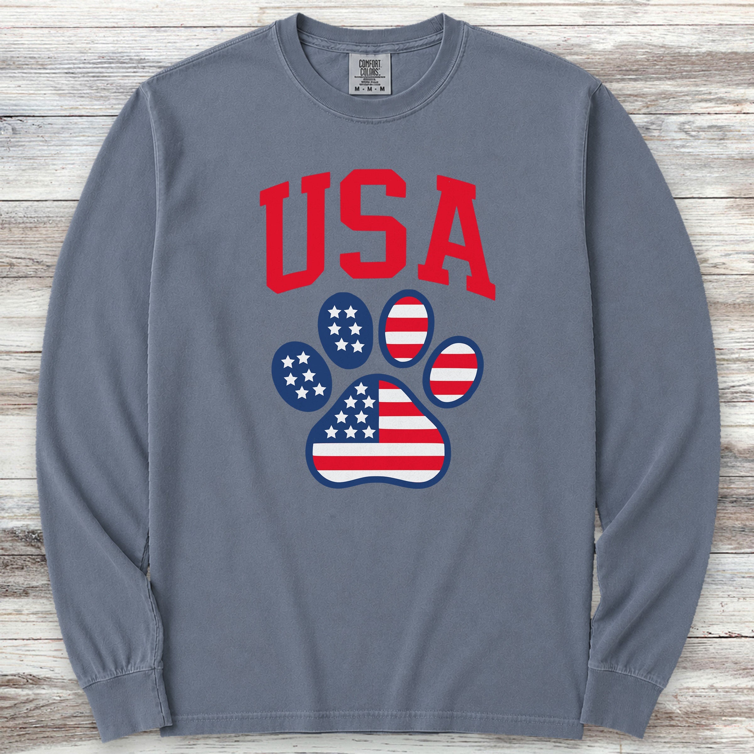 USA Paw Print Long Sleeve Tee - Blue Jean