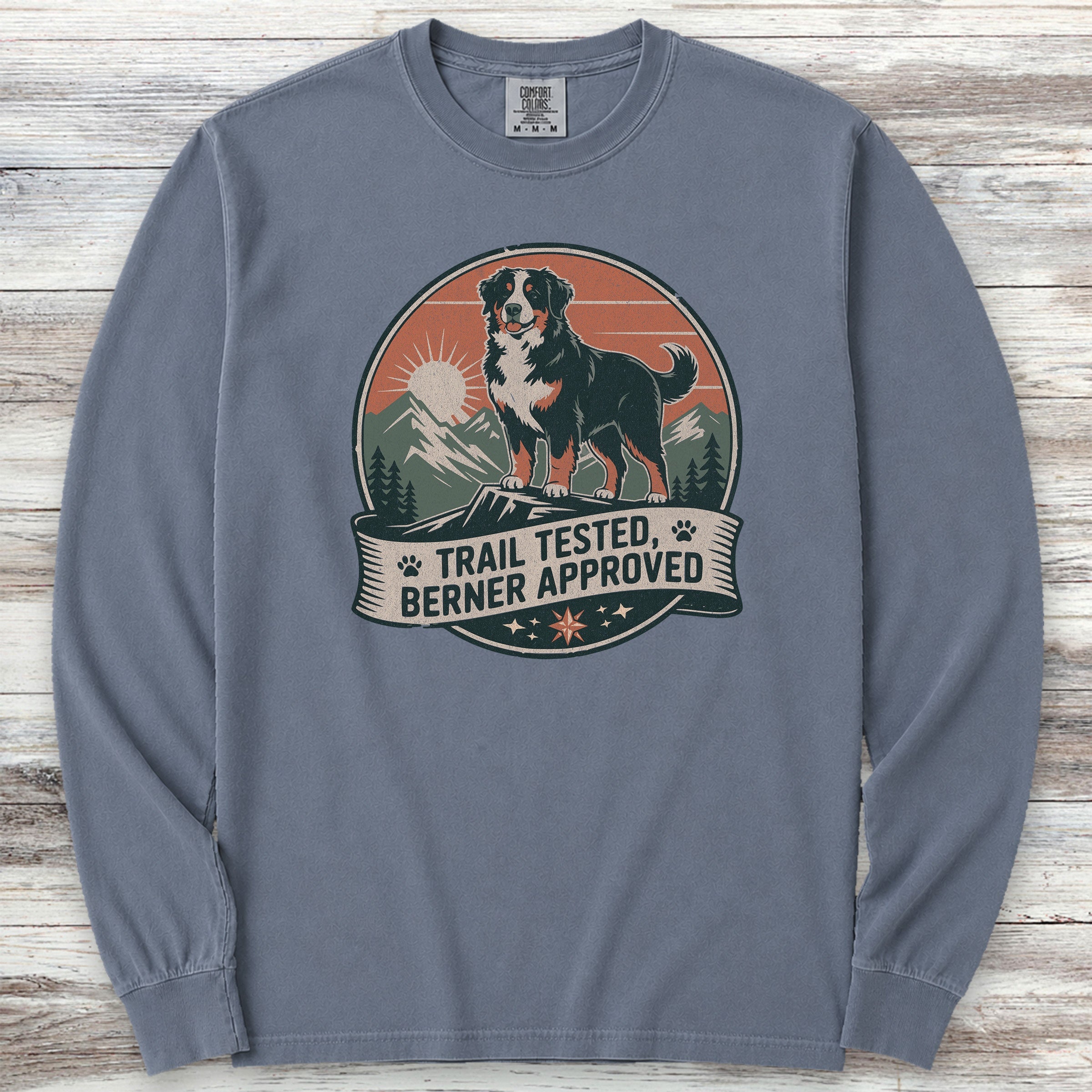 Bernese Mountain Dog Tested Long Sleeve Tee - Blue Jean