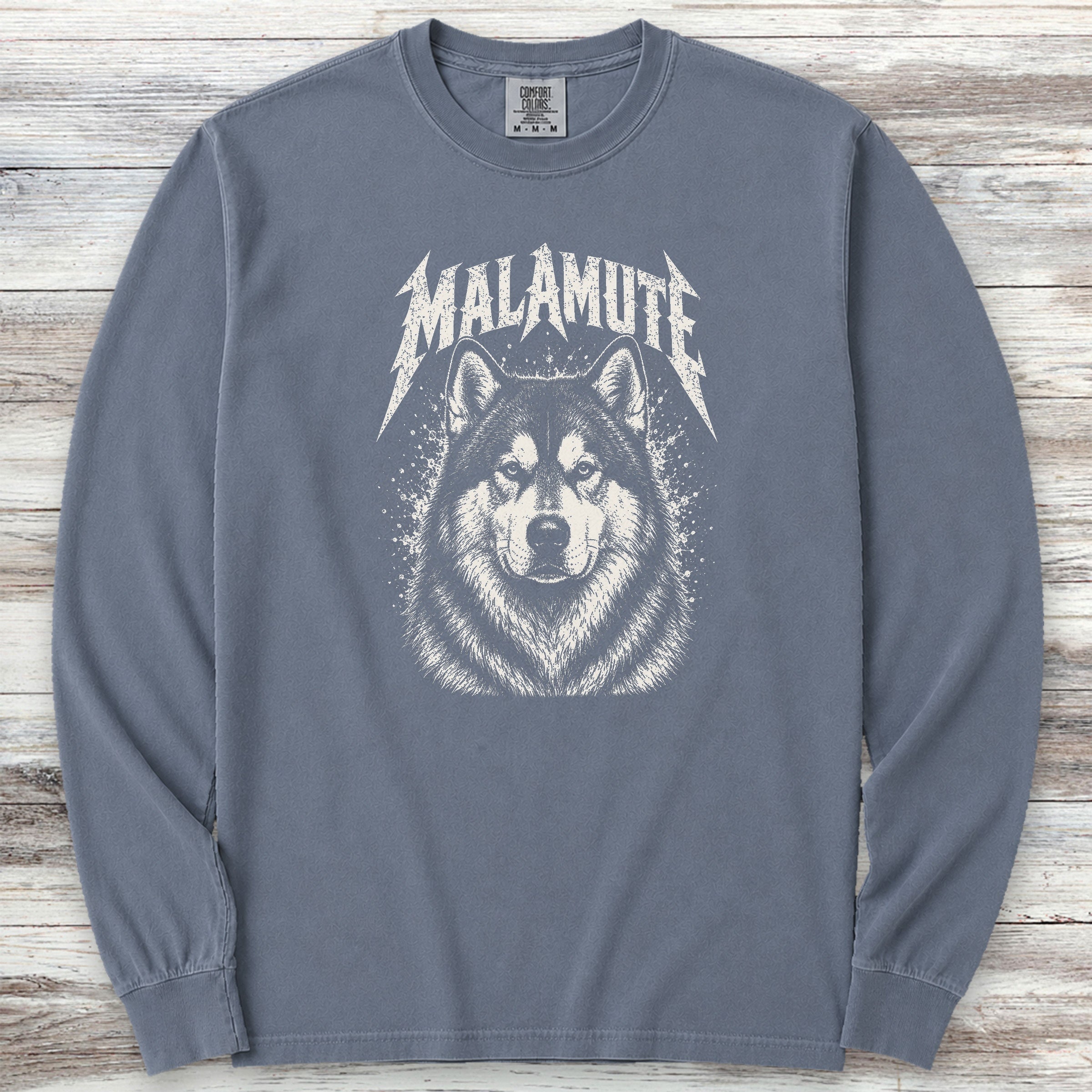 Alaskan Malamute Metal Long Sleeve Tee - Blue Jean