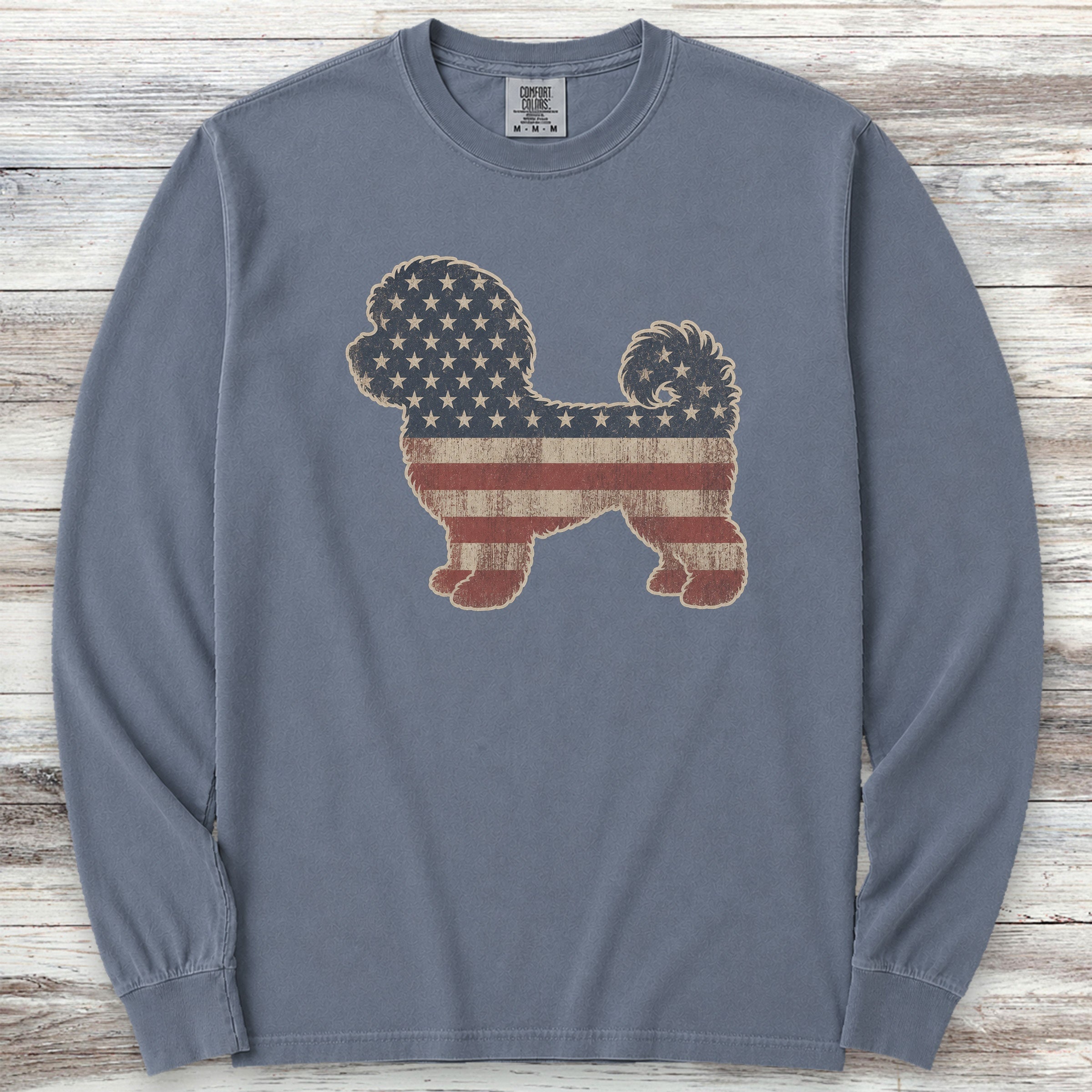 Maltipoo Vintage USA Long Sleeve Tee - Blue Jean