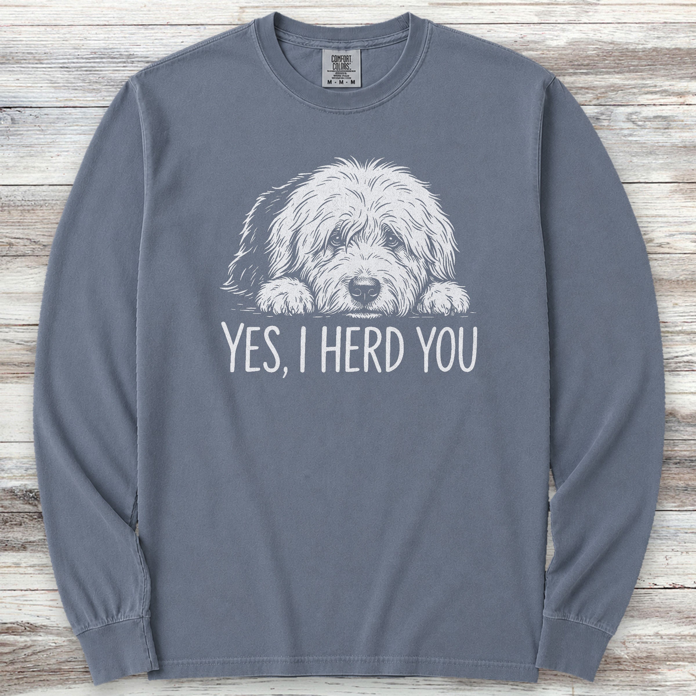 Old English Sheepdog Herd You Long Sleeve Tee - Blue Jean