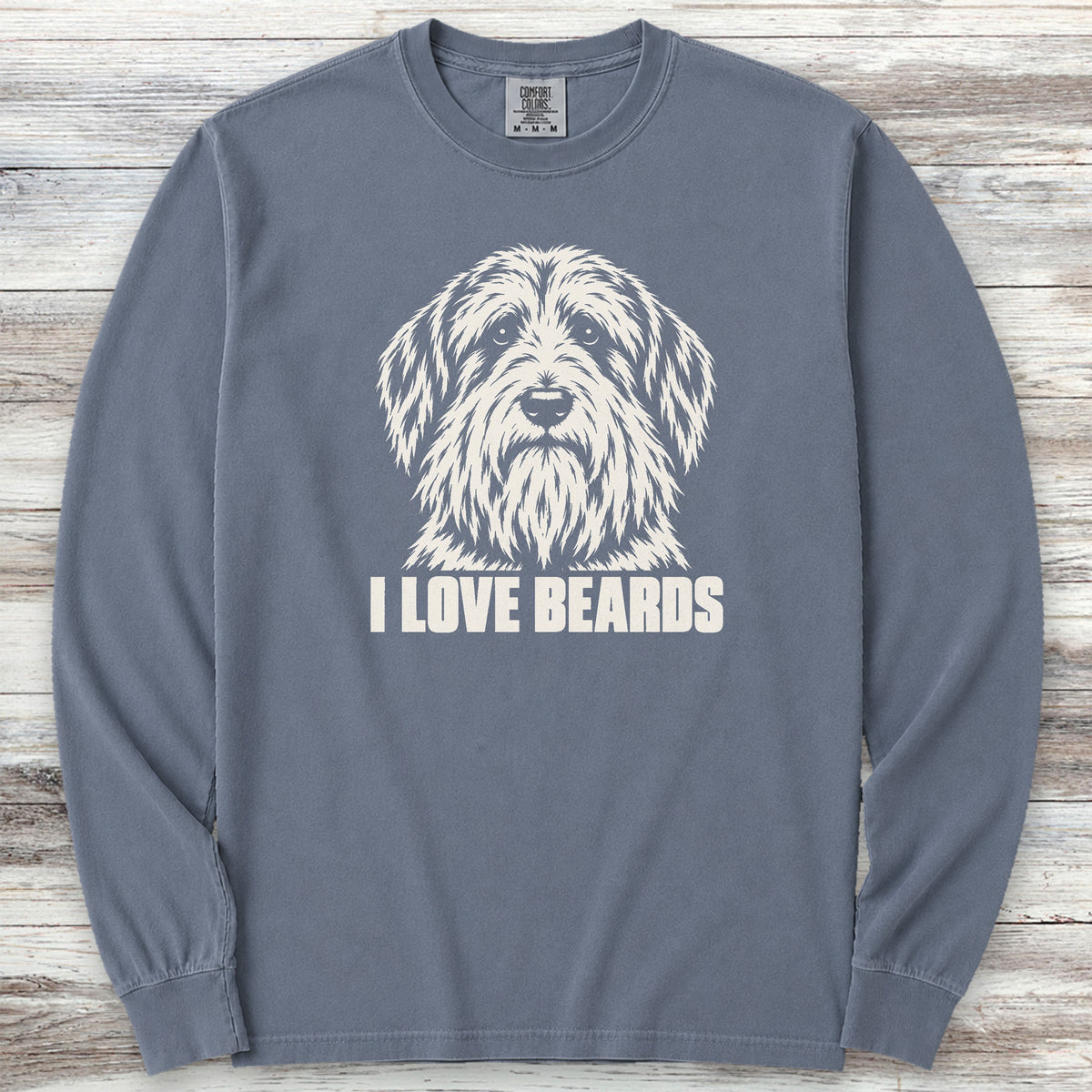 Bearded Collie I Love Beards Long Sleeve Tee - Blue Jean