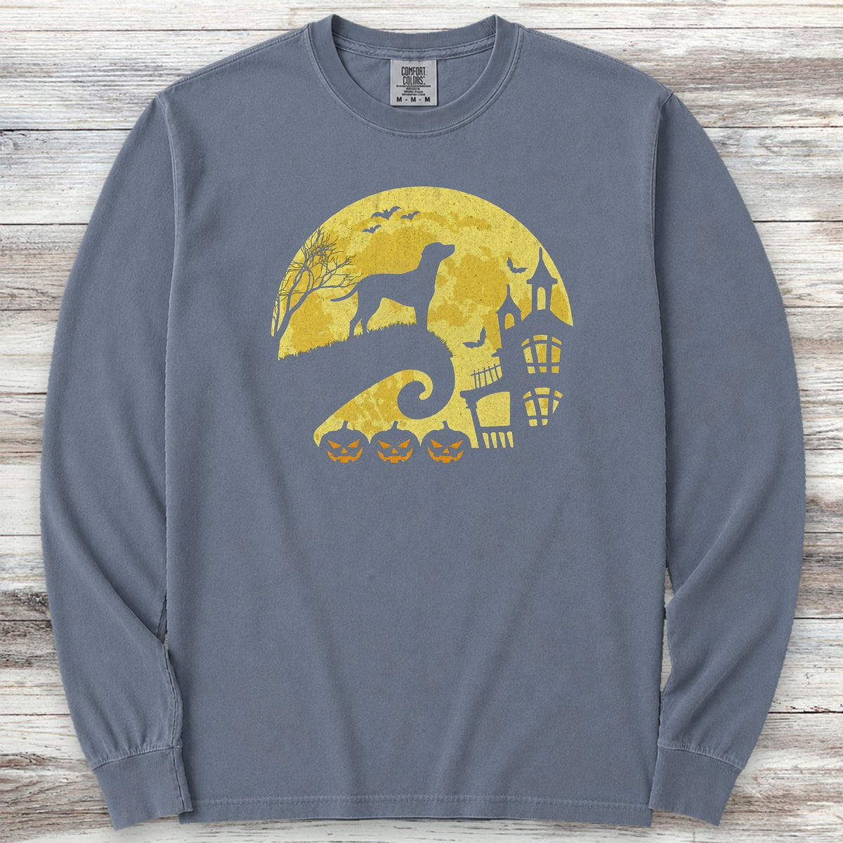 Dalmatian Halloween Moon Long Sleeve Tee - Blue Jean