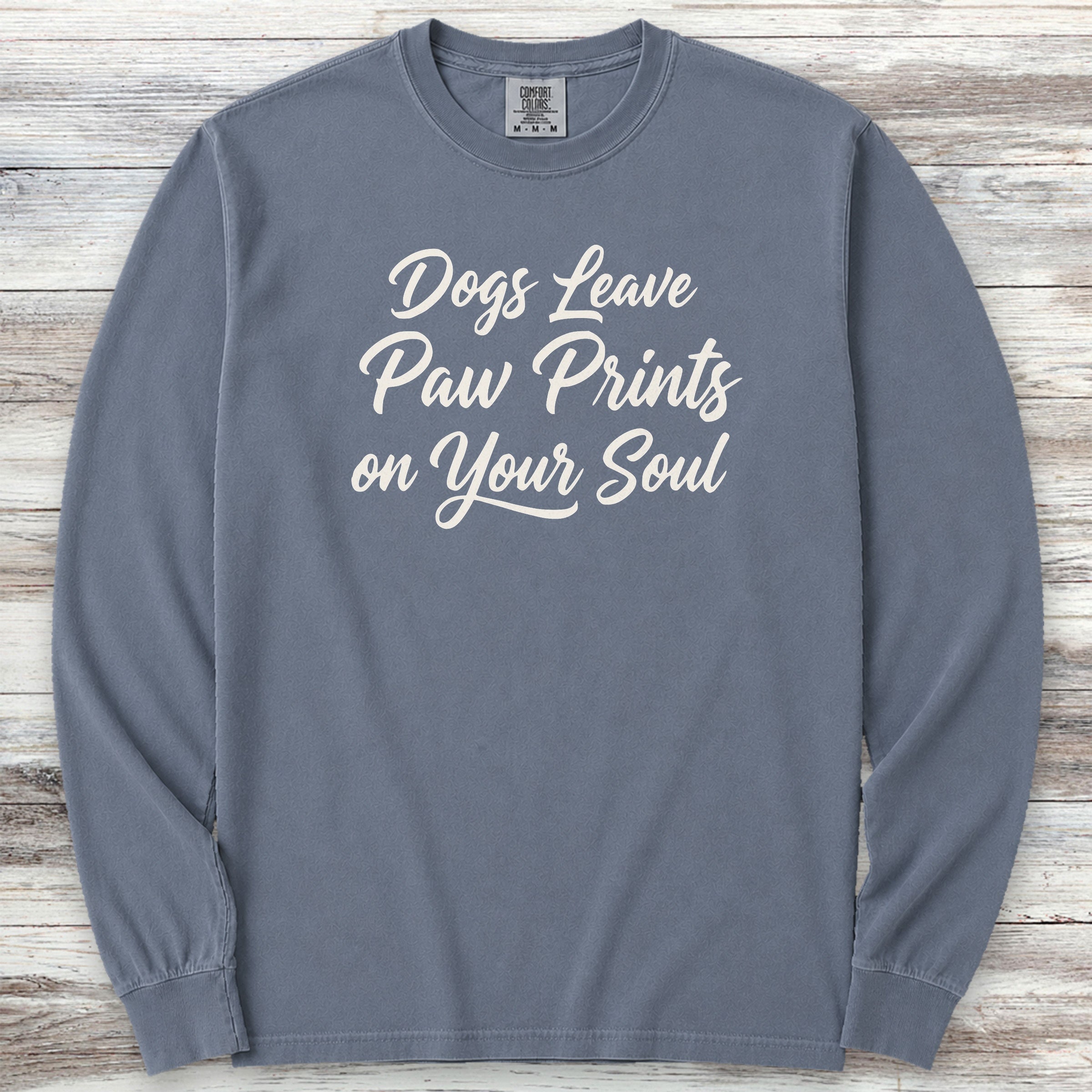 Paw Prints on Your Soul Long Sleeve Tee - Blue Jean