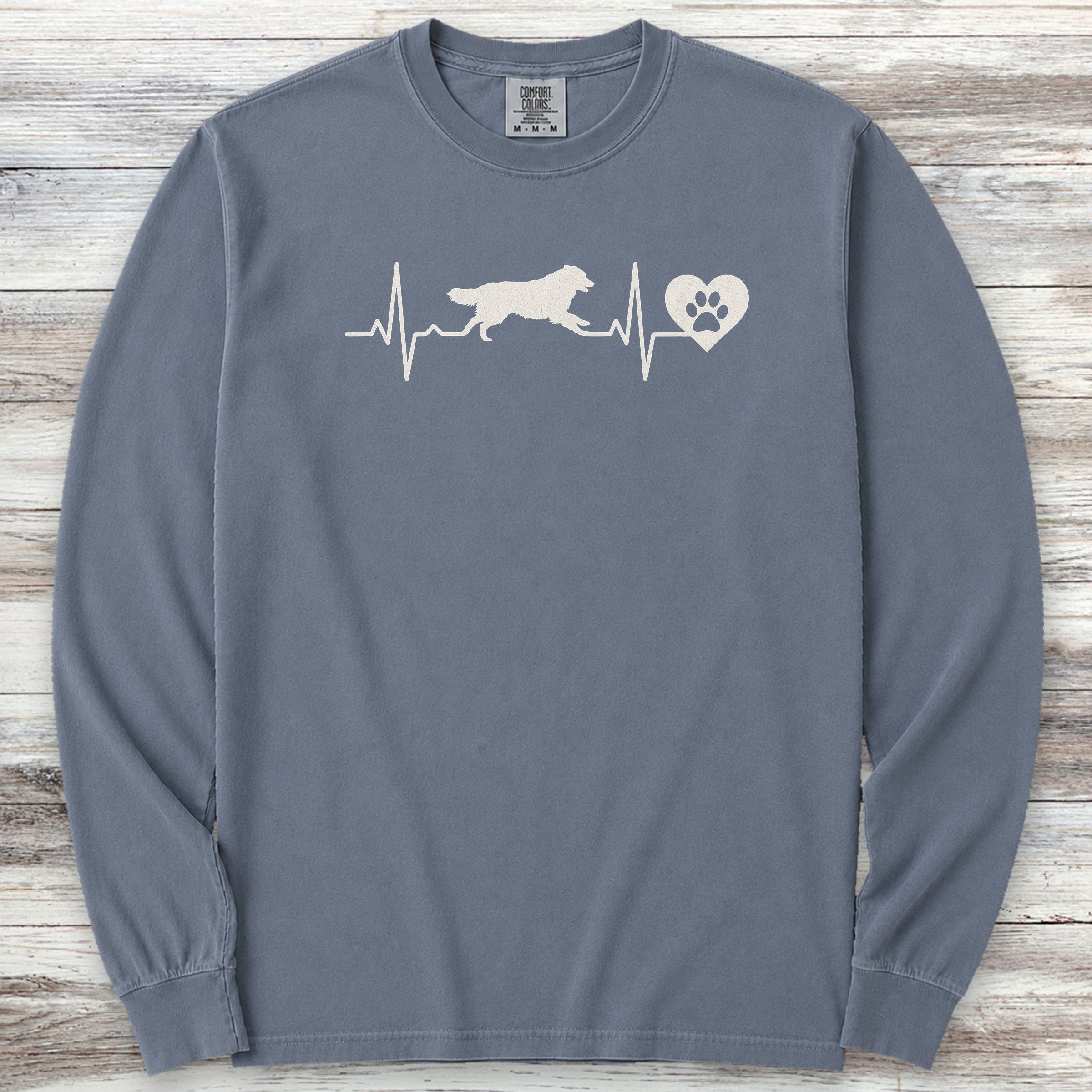Australian Shepherd Heartbeat Long Sleeve Tee - Blue Jean