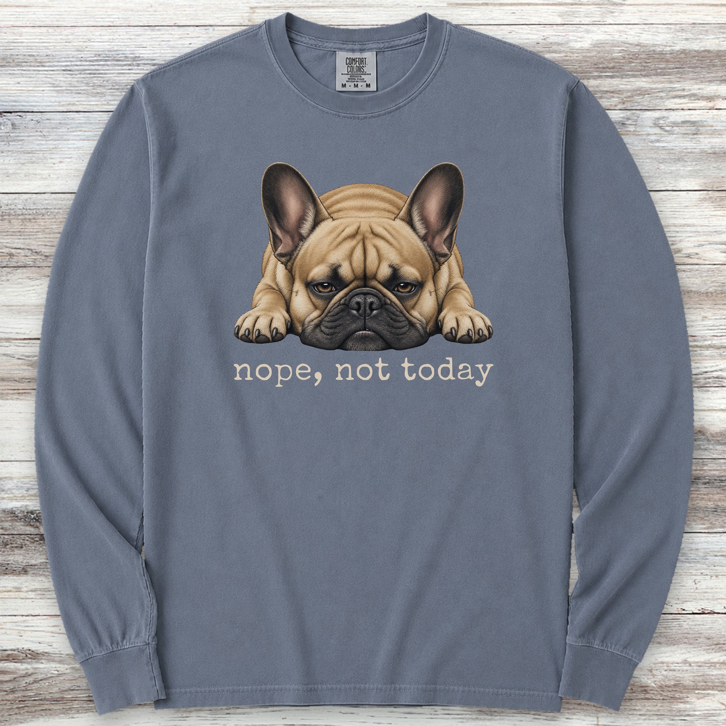 French Bulldog Nope Long Sleeve Tee - Blue Jean
