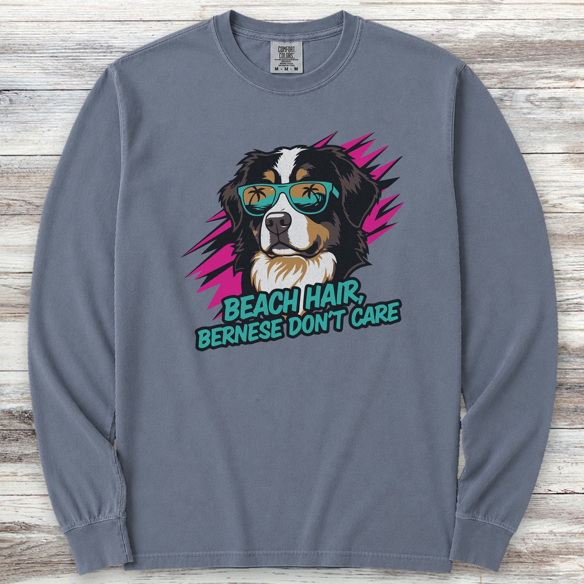 Bernese Mountain Dog Beach Hair Long Sleeve Tee - Blue Jean