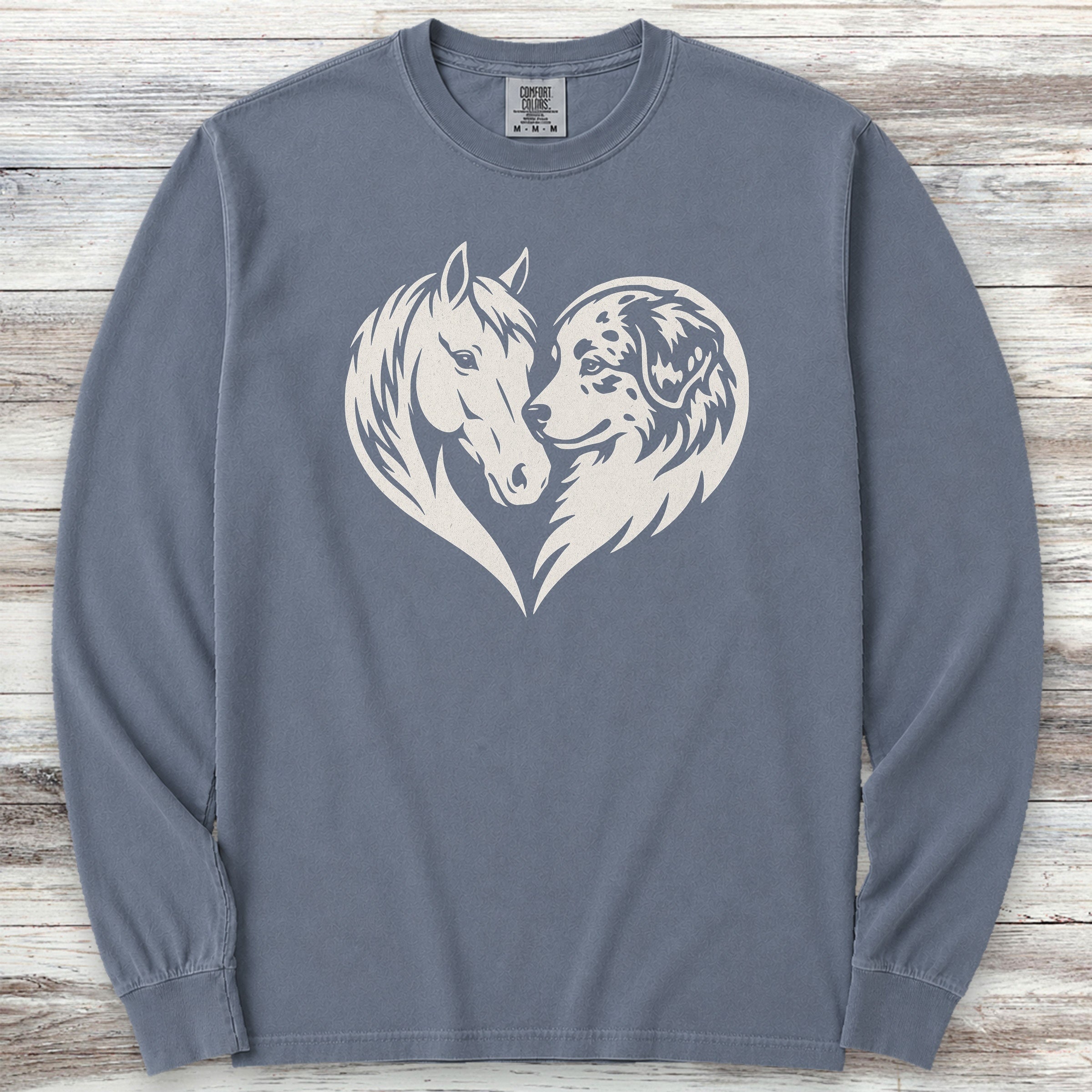 Australian Shepherd Horse Heart Bond Long Sleeve Tee - Blue Jean