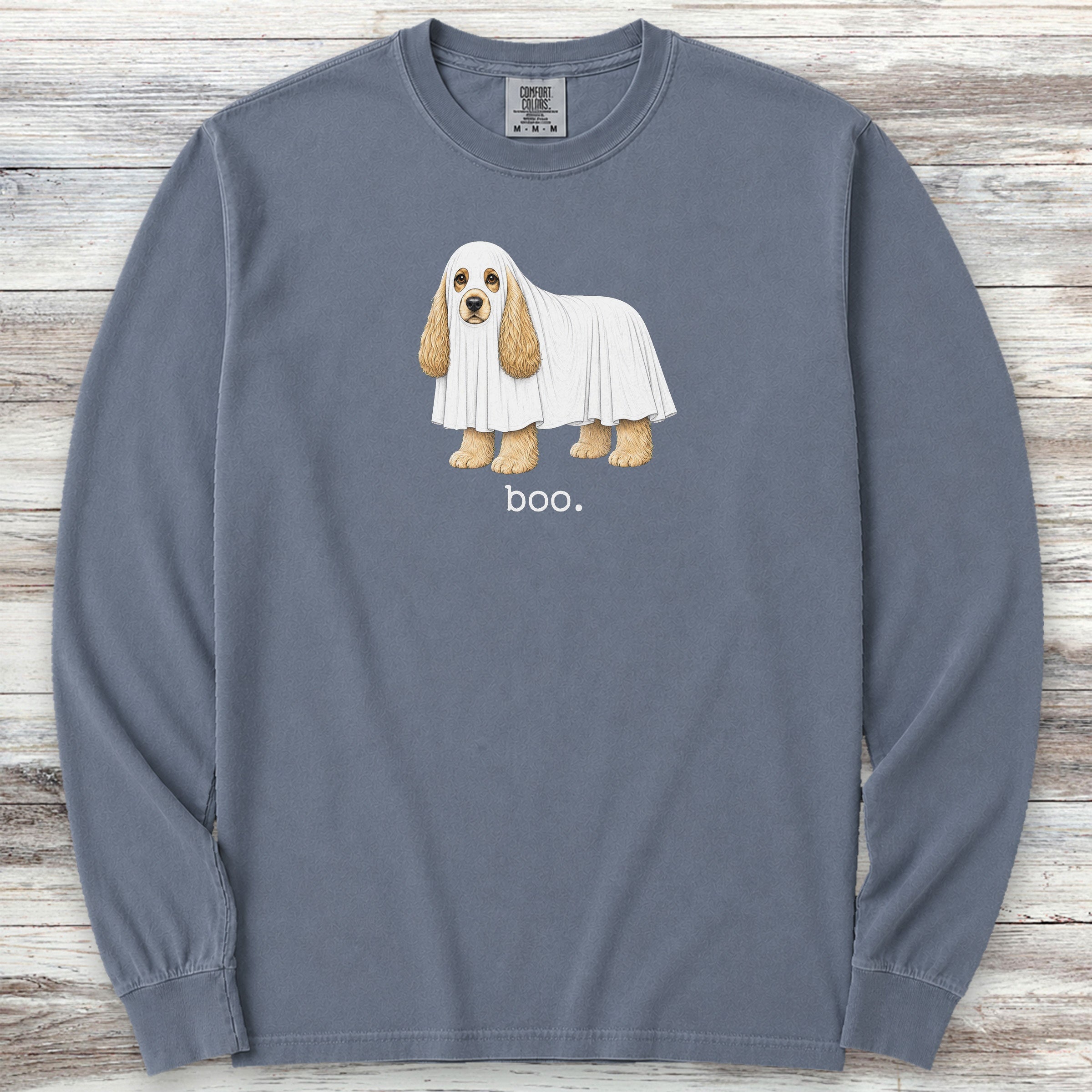 Cocker Spaniel Boo Long Sleeve Tee - Blue Jean