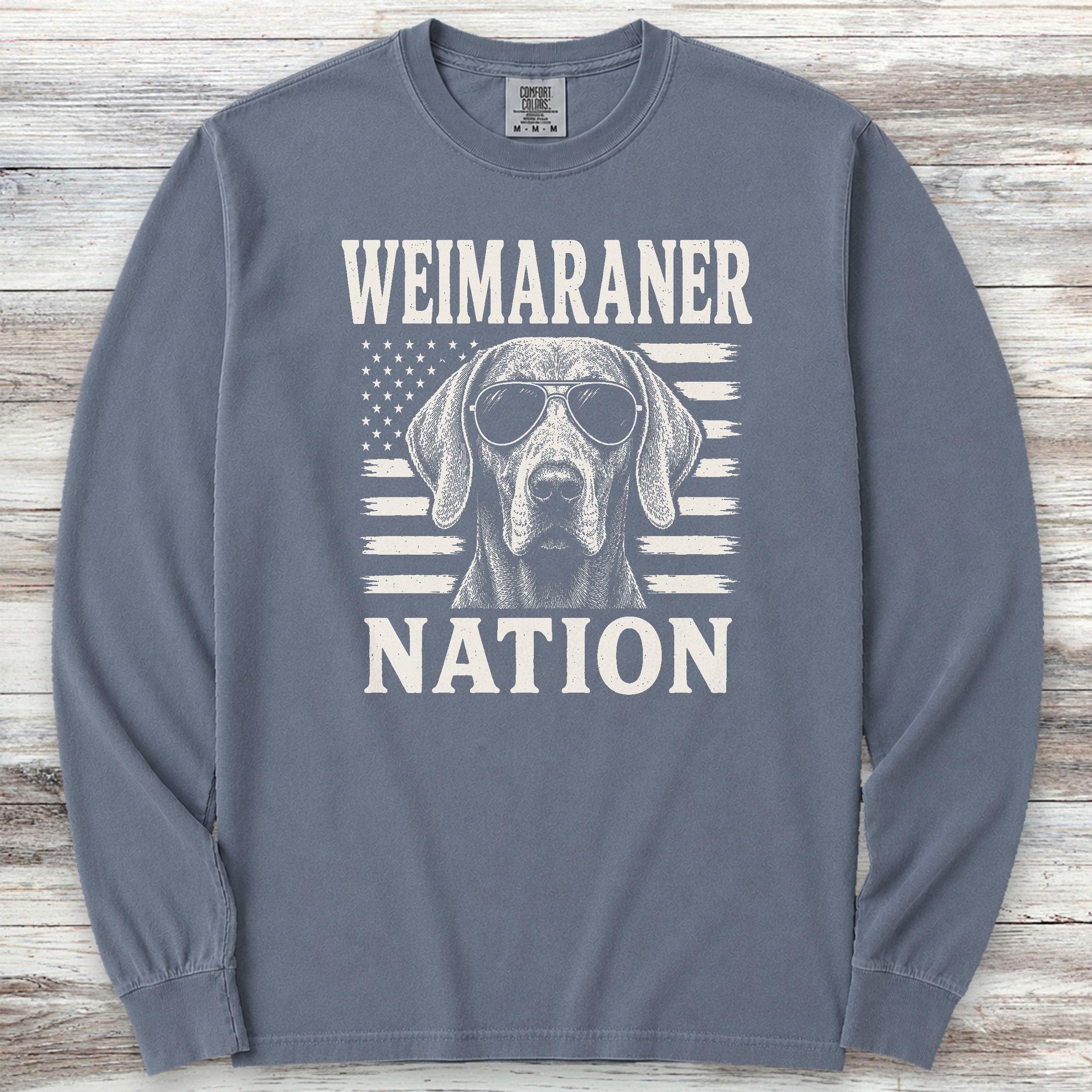 Weimaraner Nation Long Sleeve Tee - Blue Jean