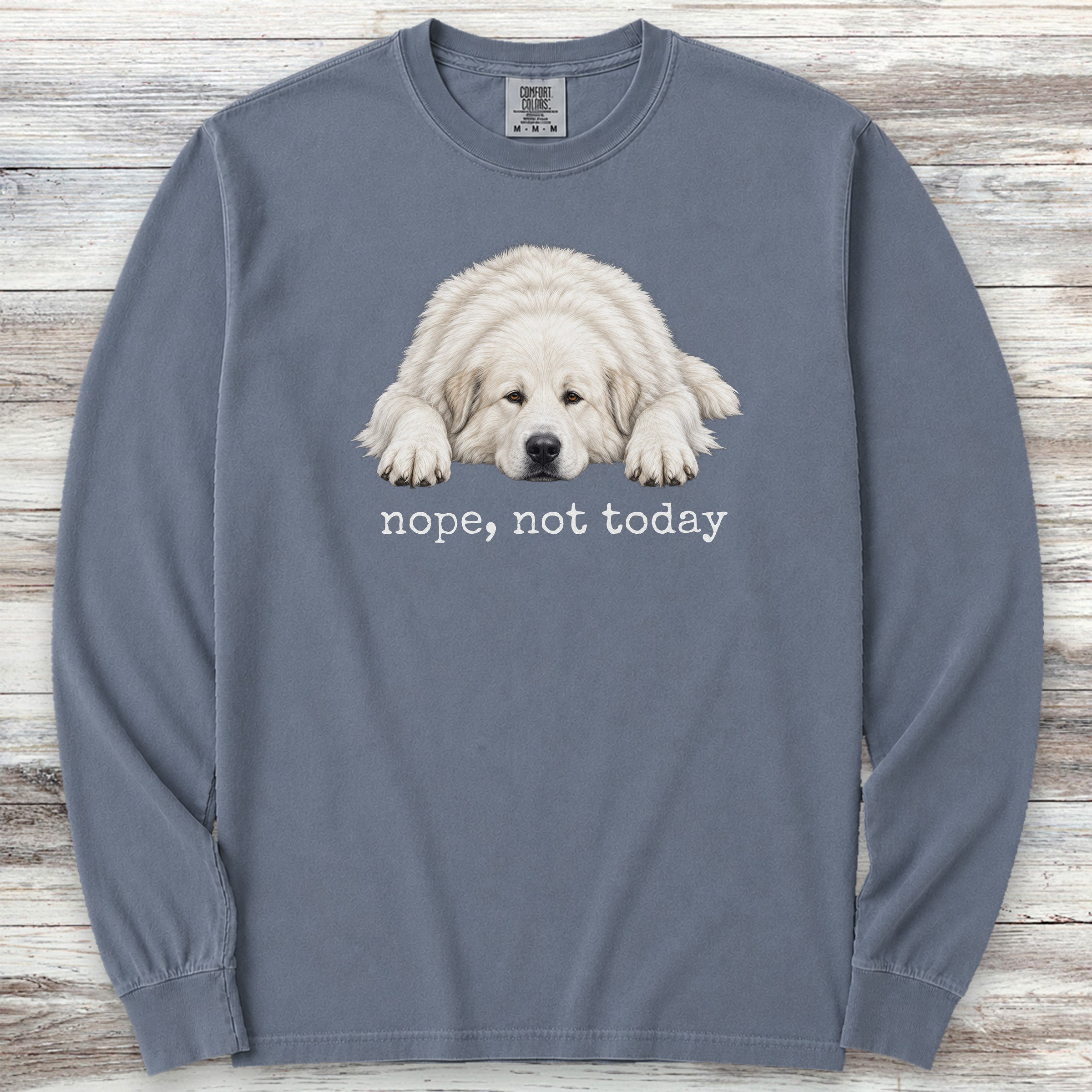 Great Pyrenees Nope Long Sleeve Tee - Blue Jean