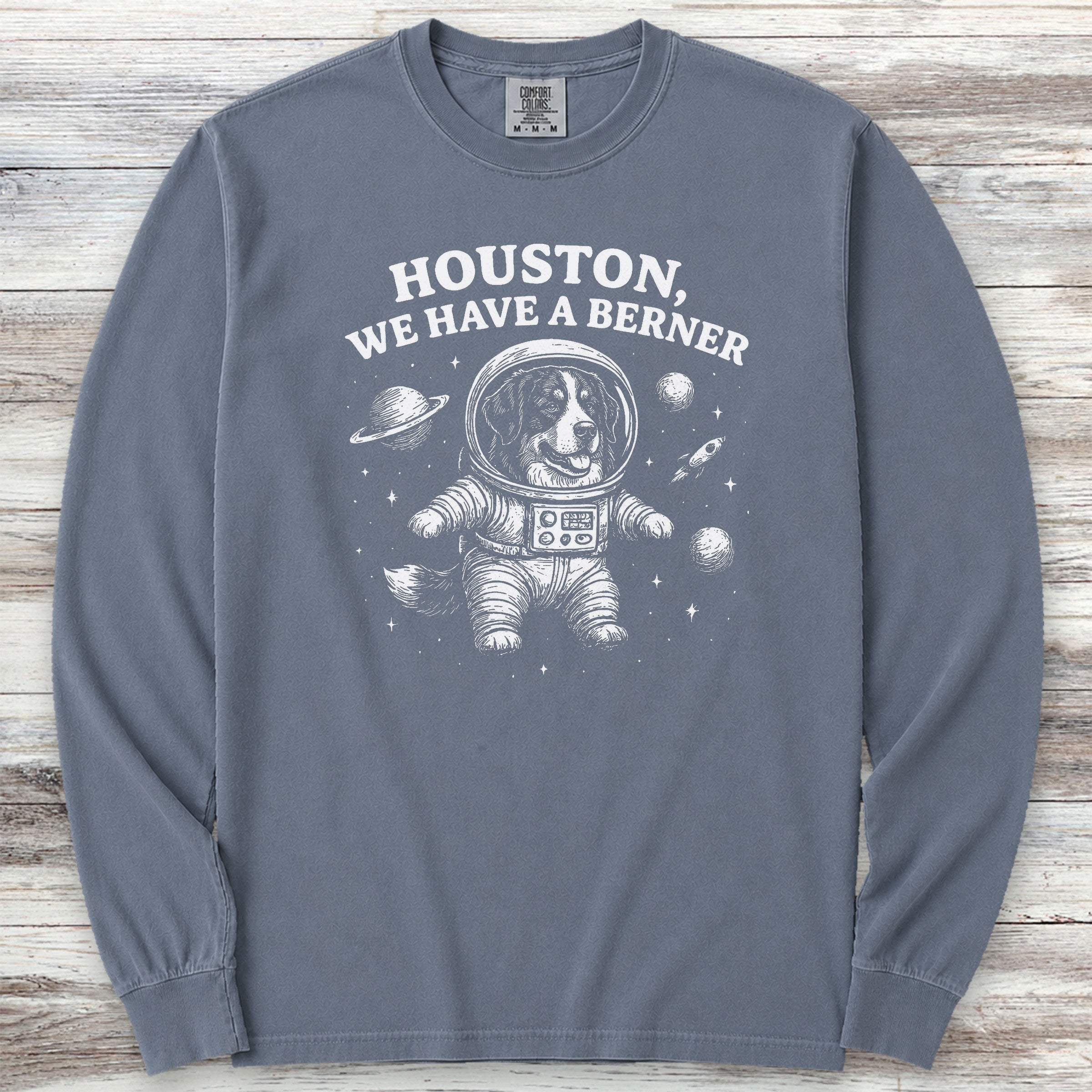 Bernese Mountain Dog Astronaut Long Sleeve Tee - Blue Jean