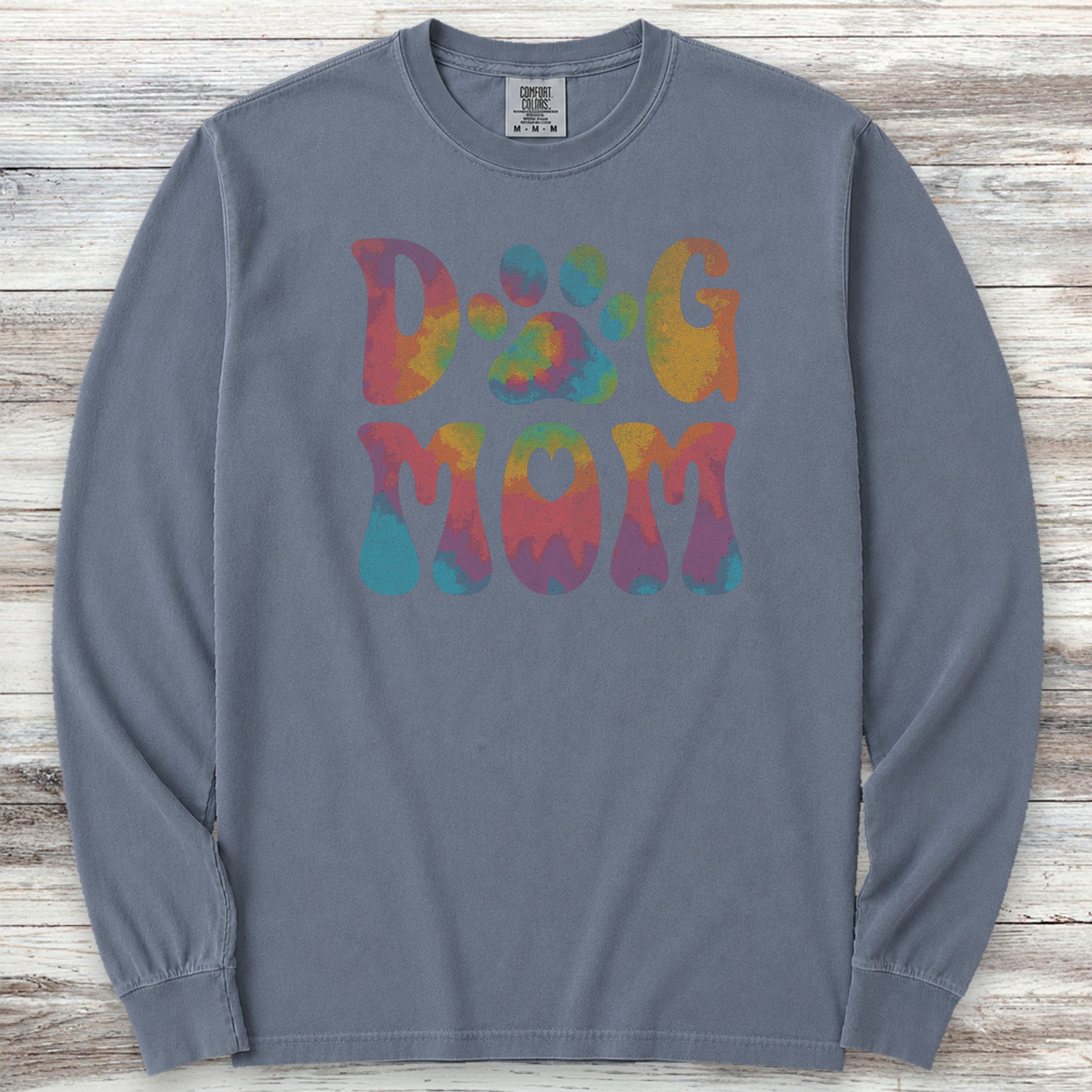 Dog Mom Rainbow Long Sleeve Tee - Blue Jean