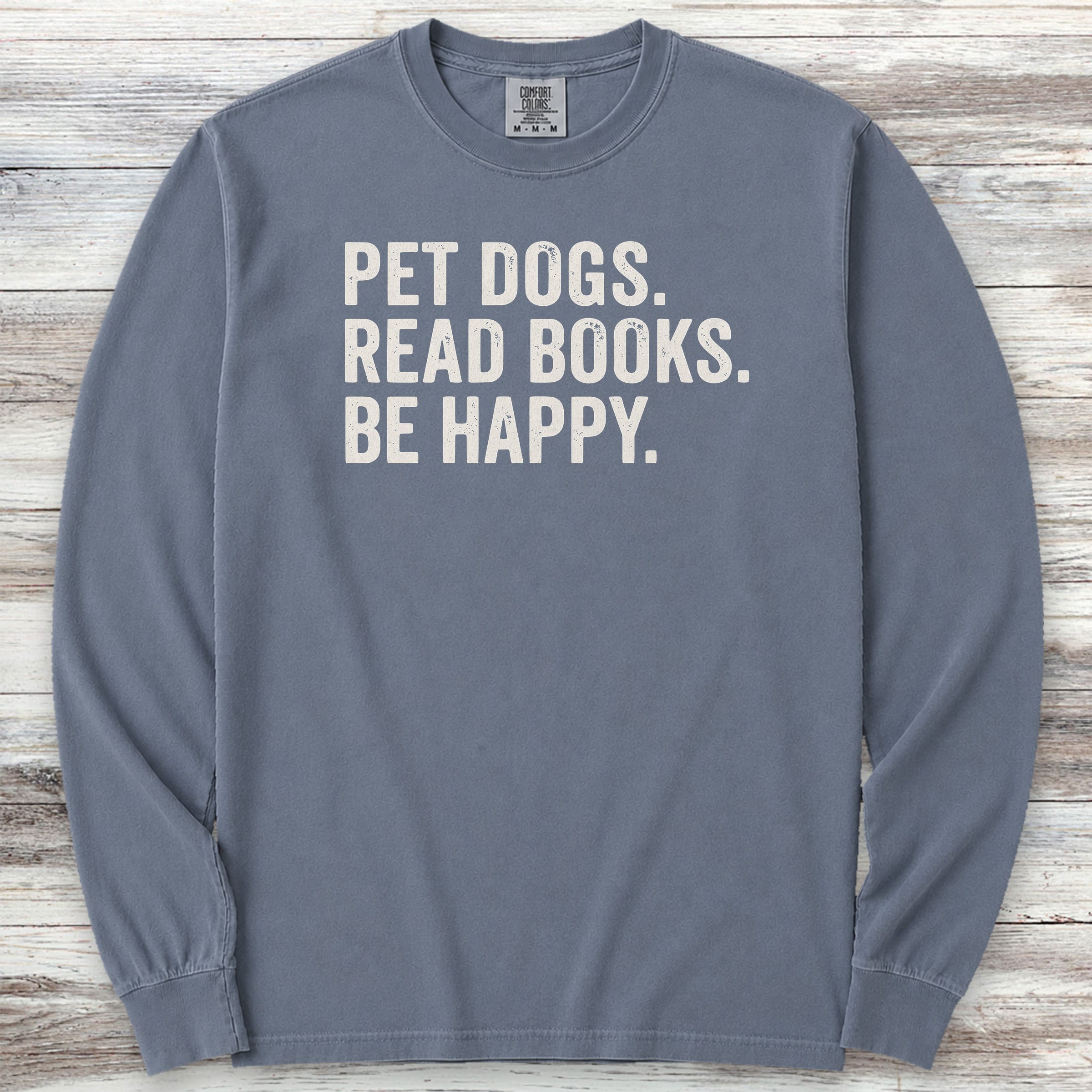 Dogs Books Happy Long Sleeve Tee - Blue Jean