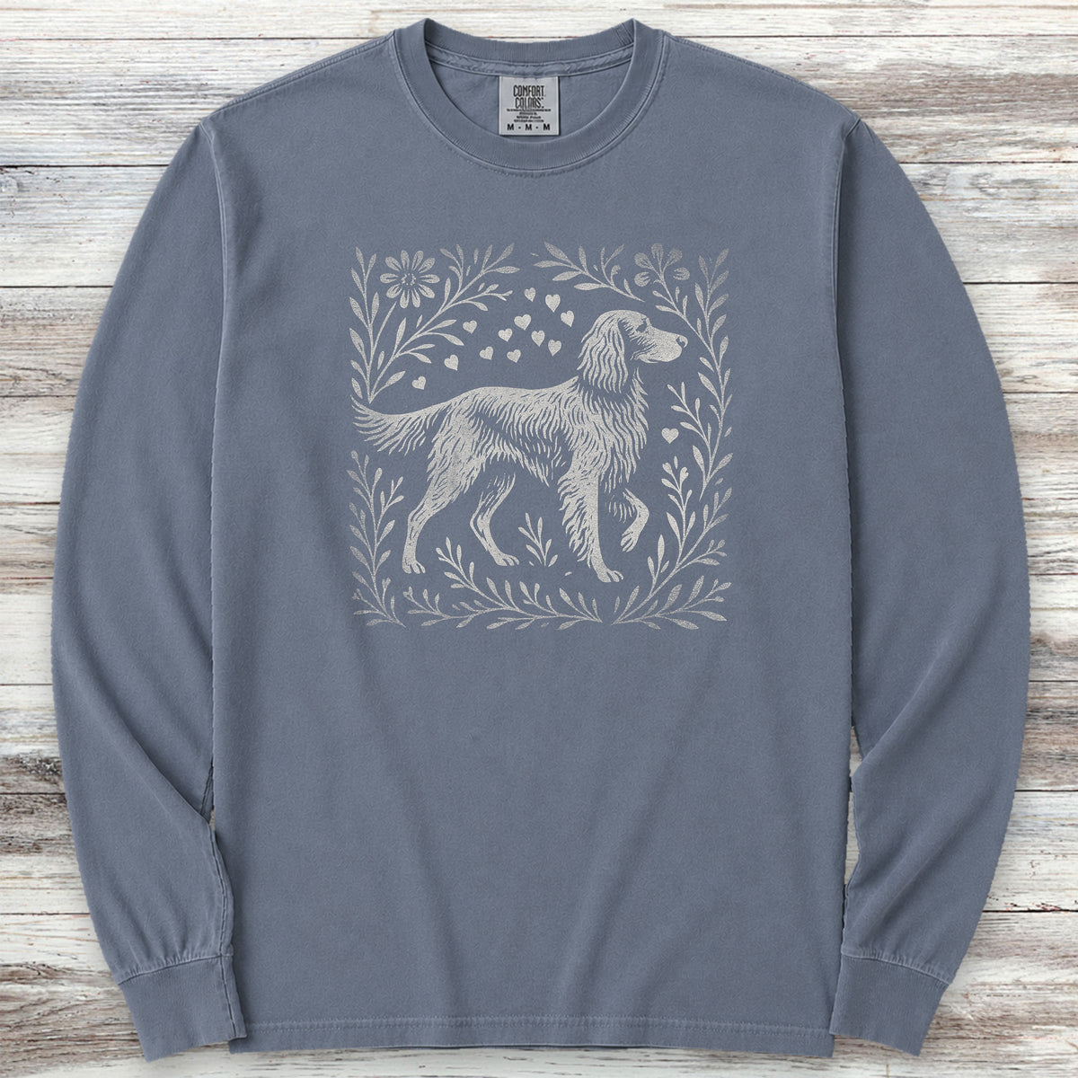 Irish Setter Linocut Long Sleeve Tee - Blue Jean