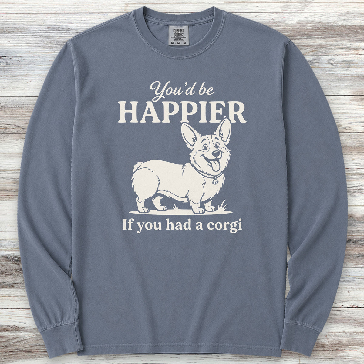 Corgi Happier Long Sleeve Tee - Blue Jean