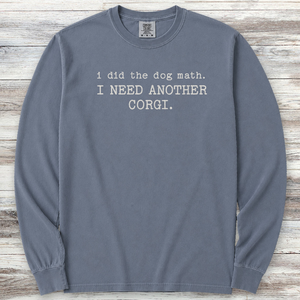 Corgi Dog Math Long Sleeve Tee - Blue Jean