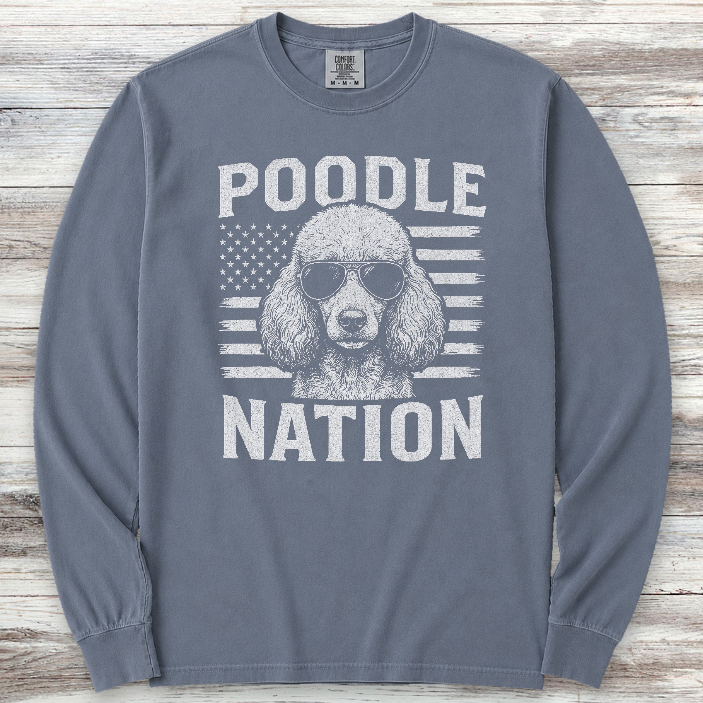 Poodle Nation Long Sleeve Tee - Blue Jean