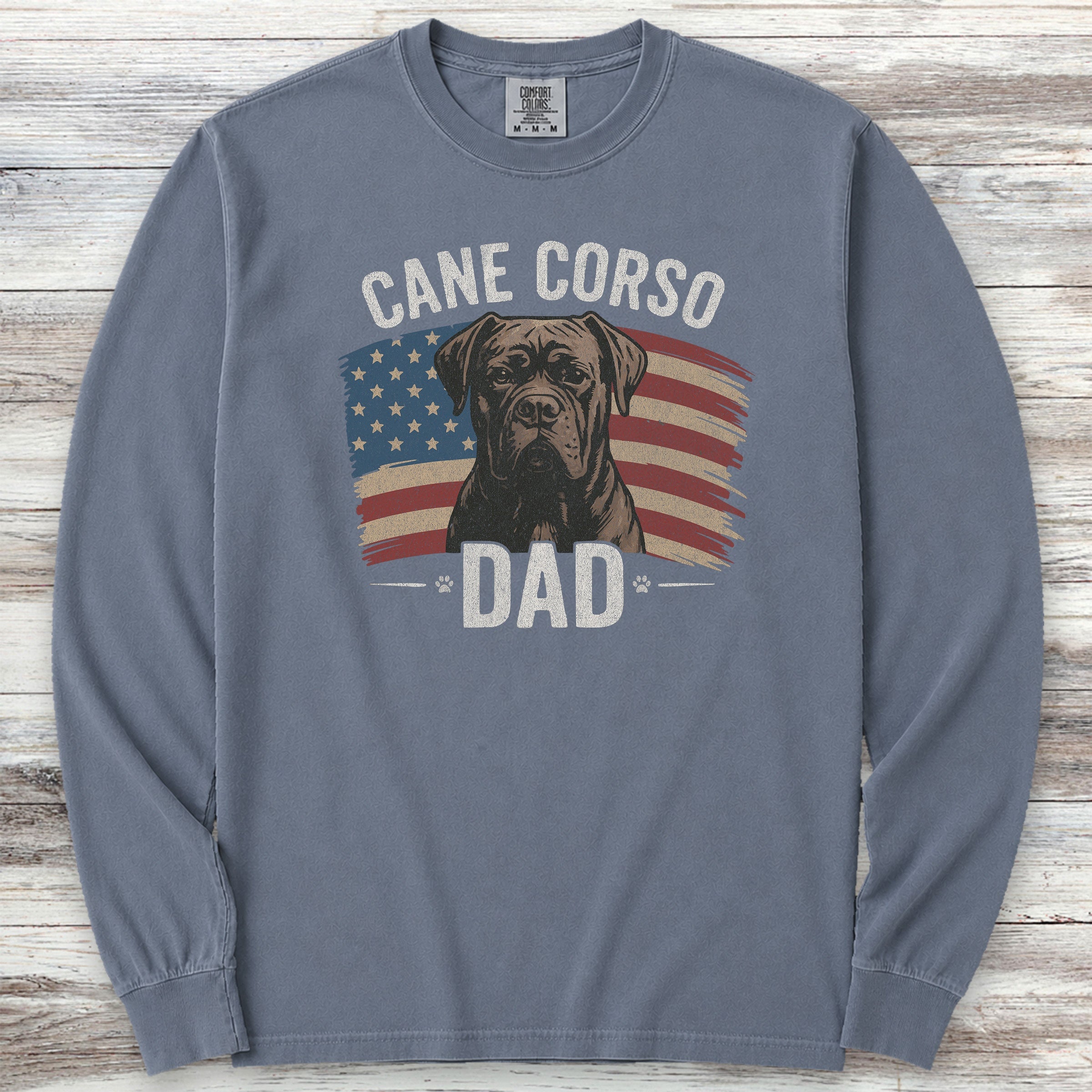 Cane Corso Dad Flag Long Sleeve Tee - Blue Jean