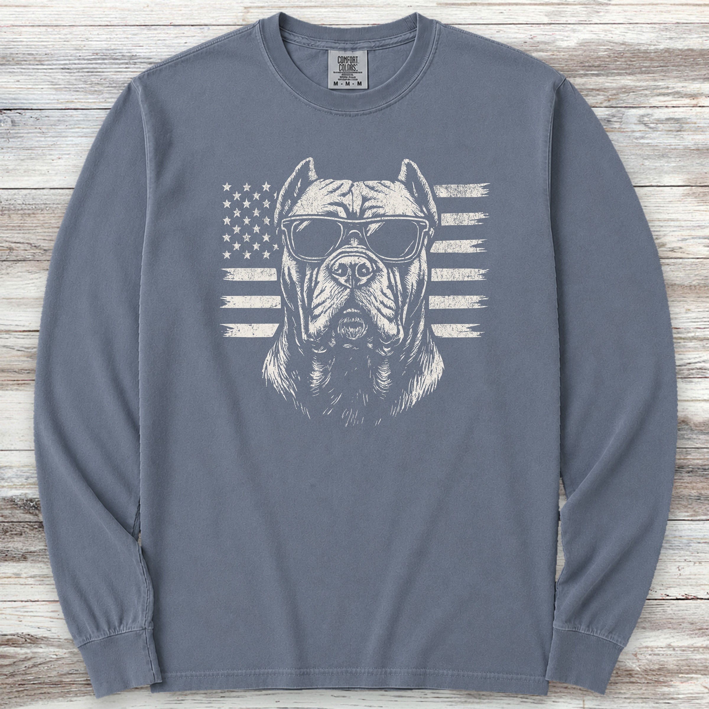 Cane Corso Flag Long Sleeve Tee - Blue Jean