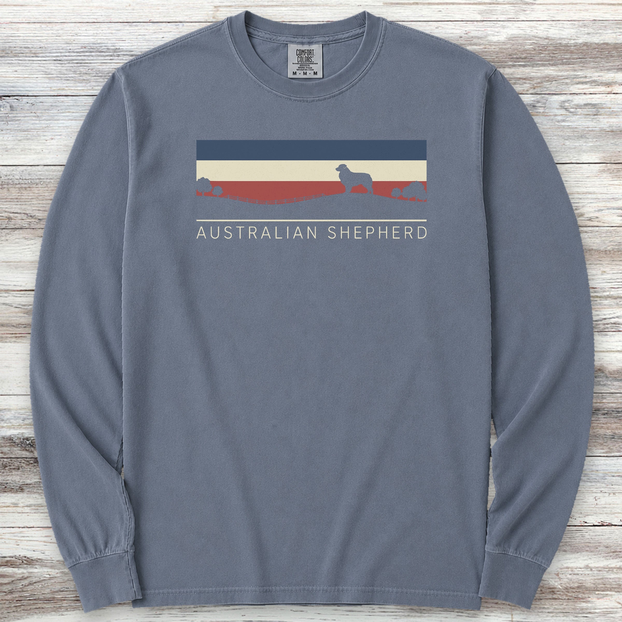 Australian Shepherd USA Sunset Long Sleeve Tee - Blue Jean