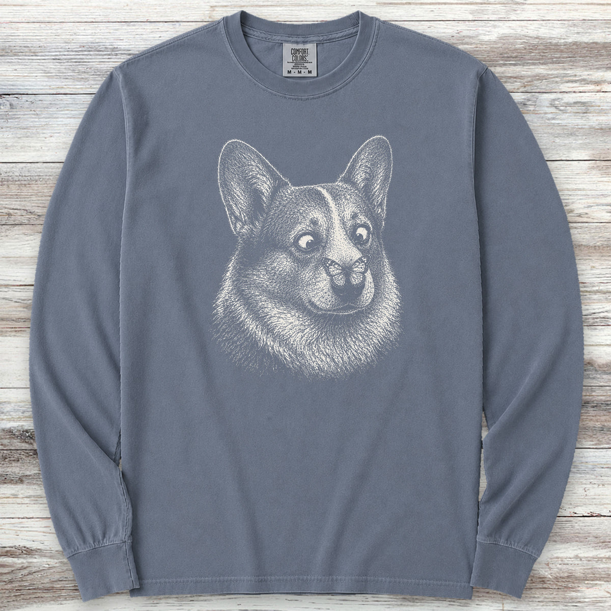Corgi Butterfly Long Sleeve Tee - Blue Jean