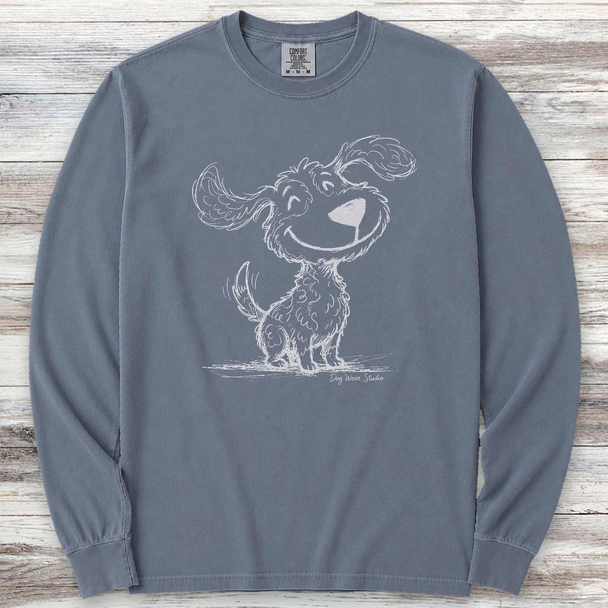 Doodle Sketch Long Sleeve Tee - Blue Jean