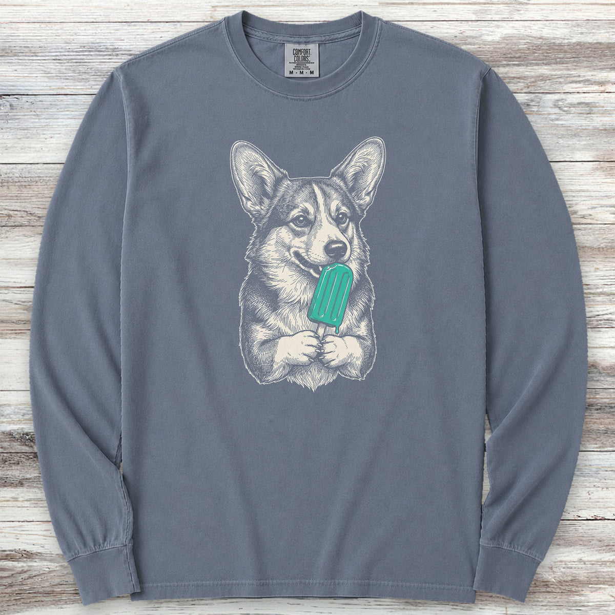 Corgi Pupsicle Long Sleeve Tee - Blue Jean