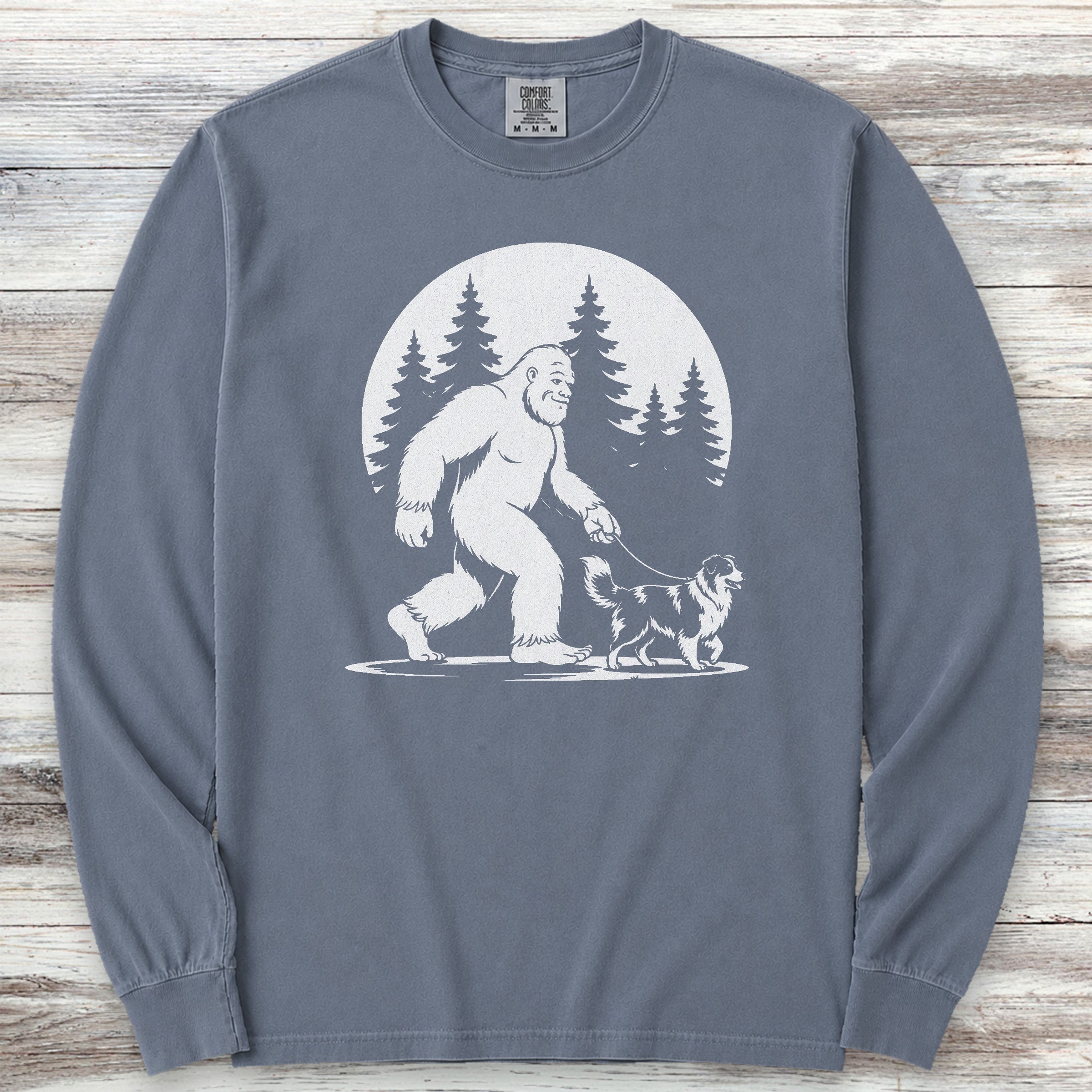 Australian Shepherd Bigfoot Long Sleeve Tee - Blue Jean