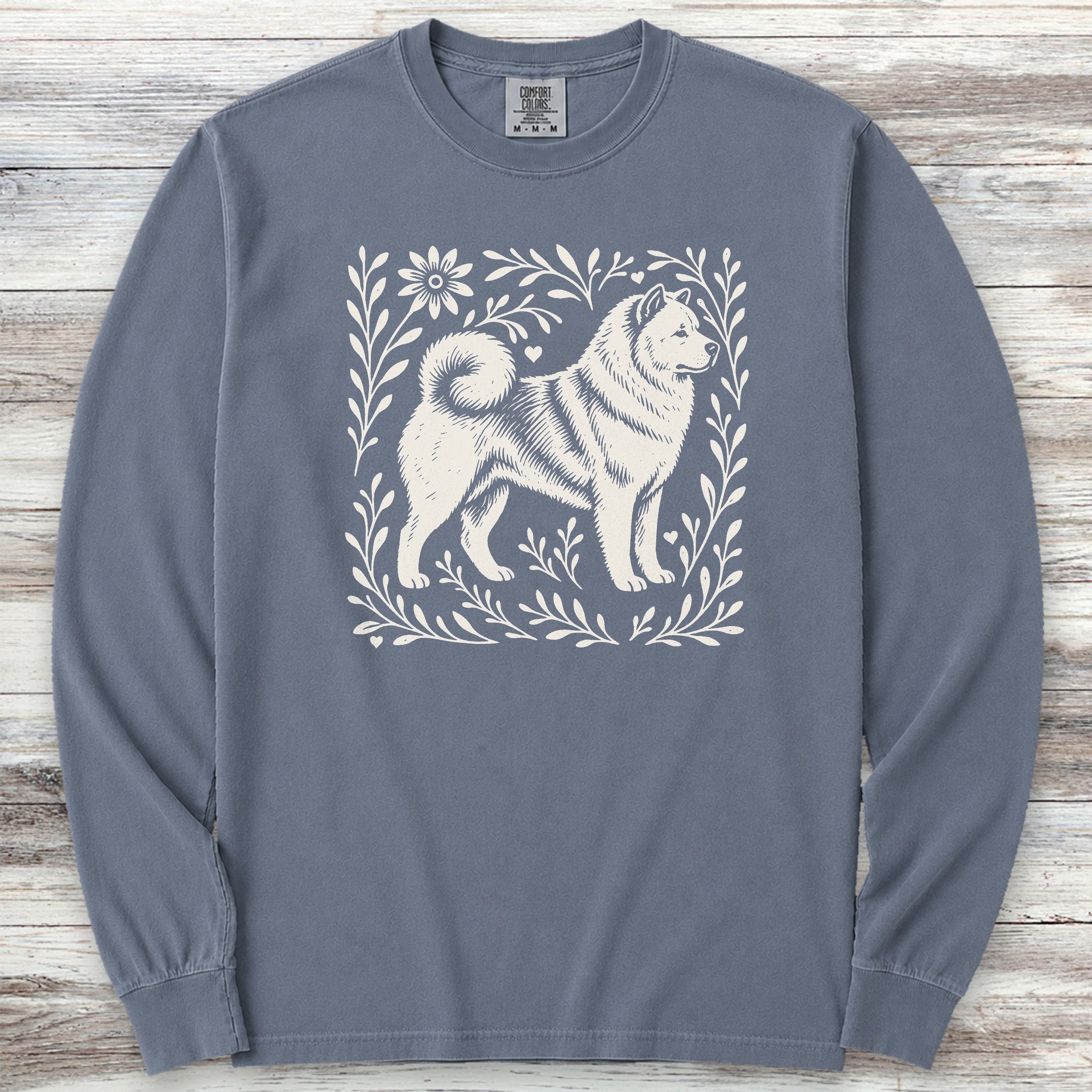 Akita Linocut Long Sleeve Tee - Blue Jean