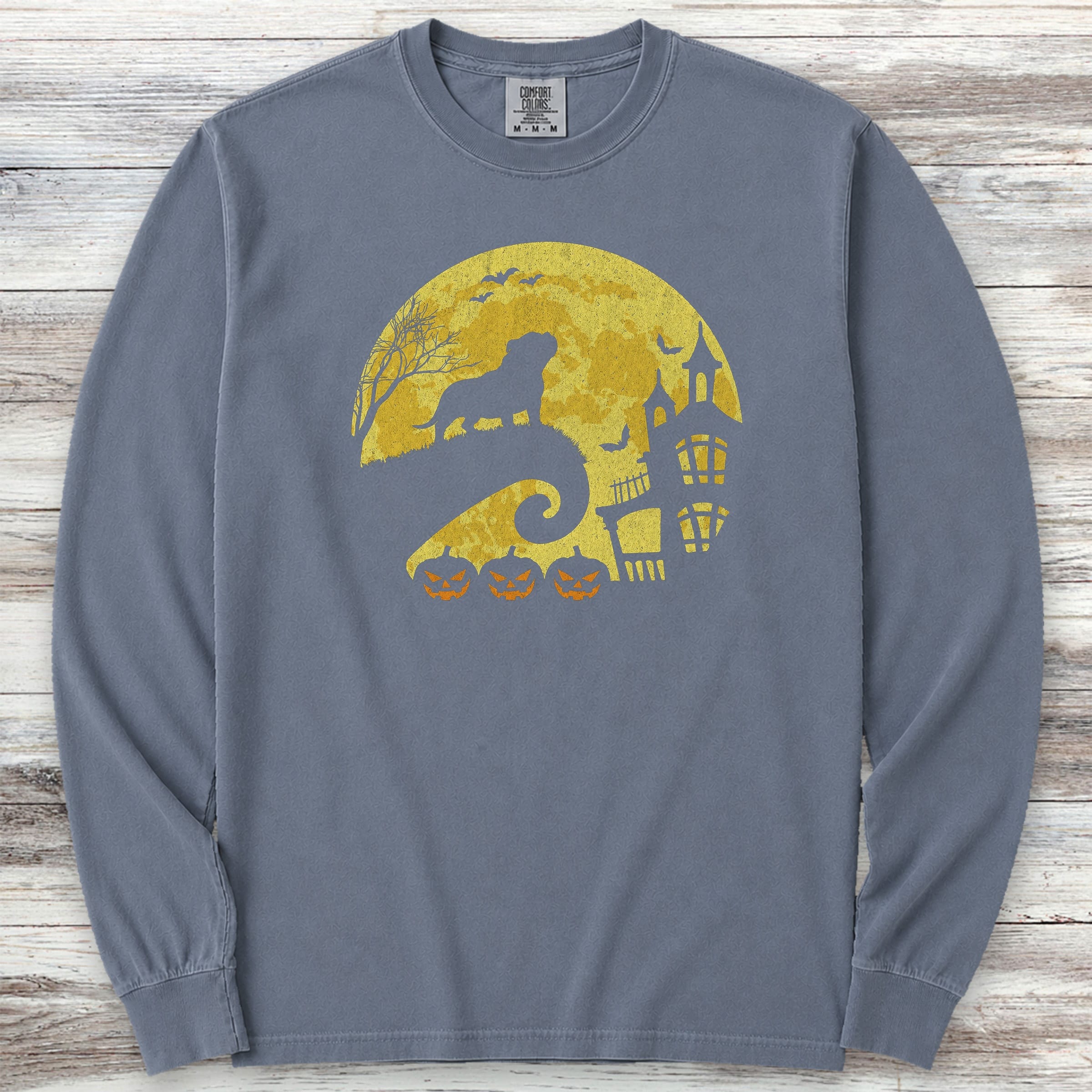 American Bully Halloween Moon Long Sleeve Tee - Blue Jean