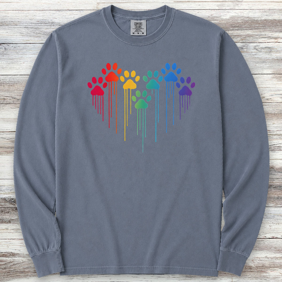 Rainbow Heart Prints Long Sleeve Tee - Blue Jean
