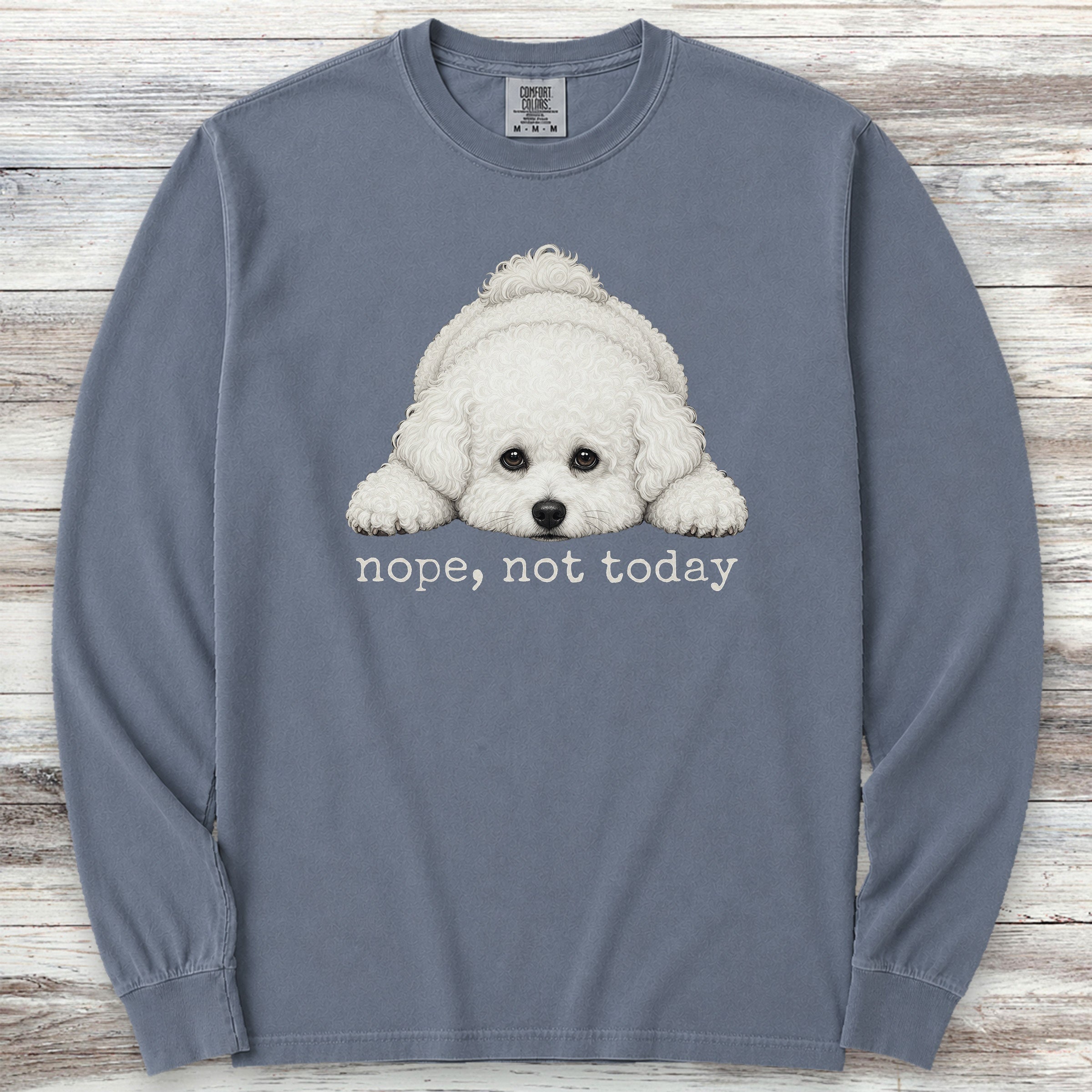 Bichon Frise Nope Long Sleeve Tee - Blue Jean