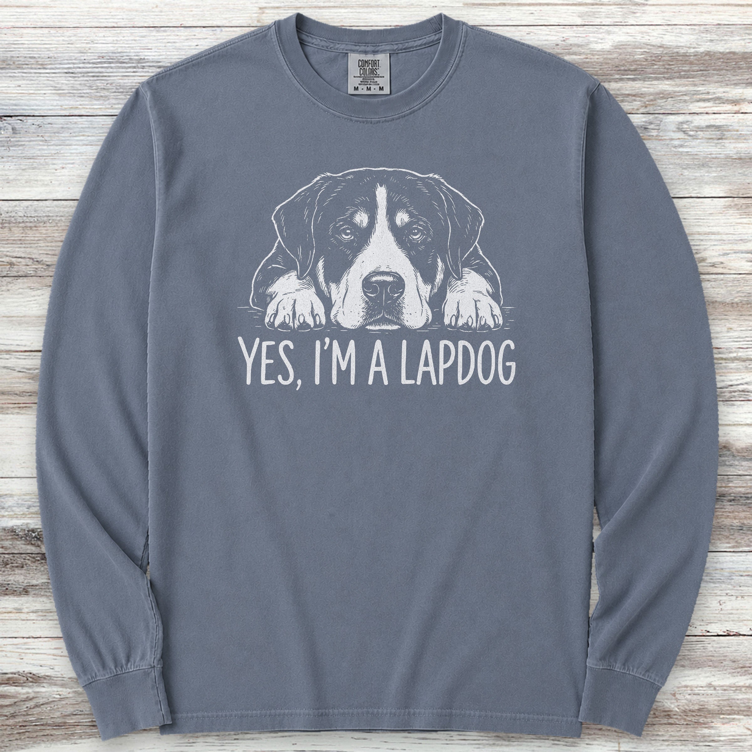Swiss Mountain Dog Lap Dog Long Sleeve Tee - Blue Jean