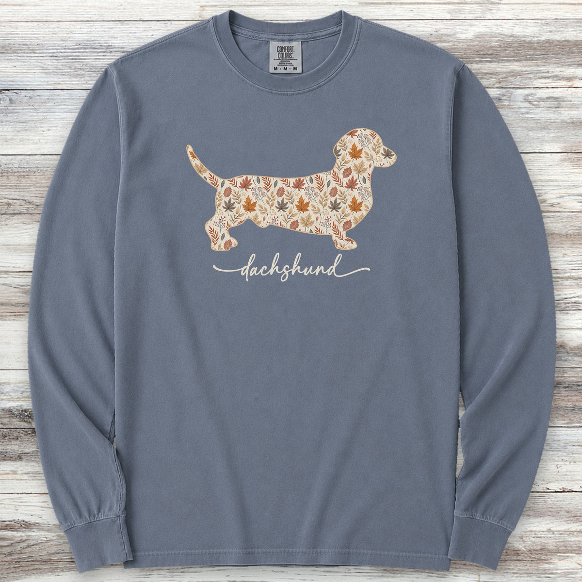 Dachshund Fall Long Sleeve Tee - Blue Jean