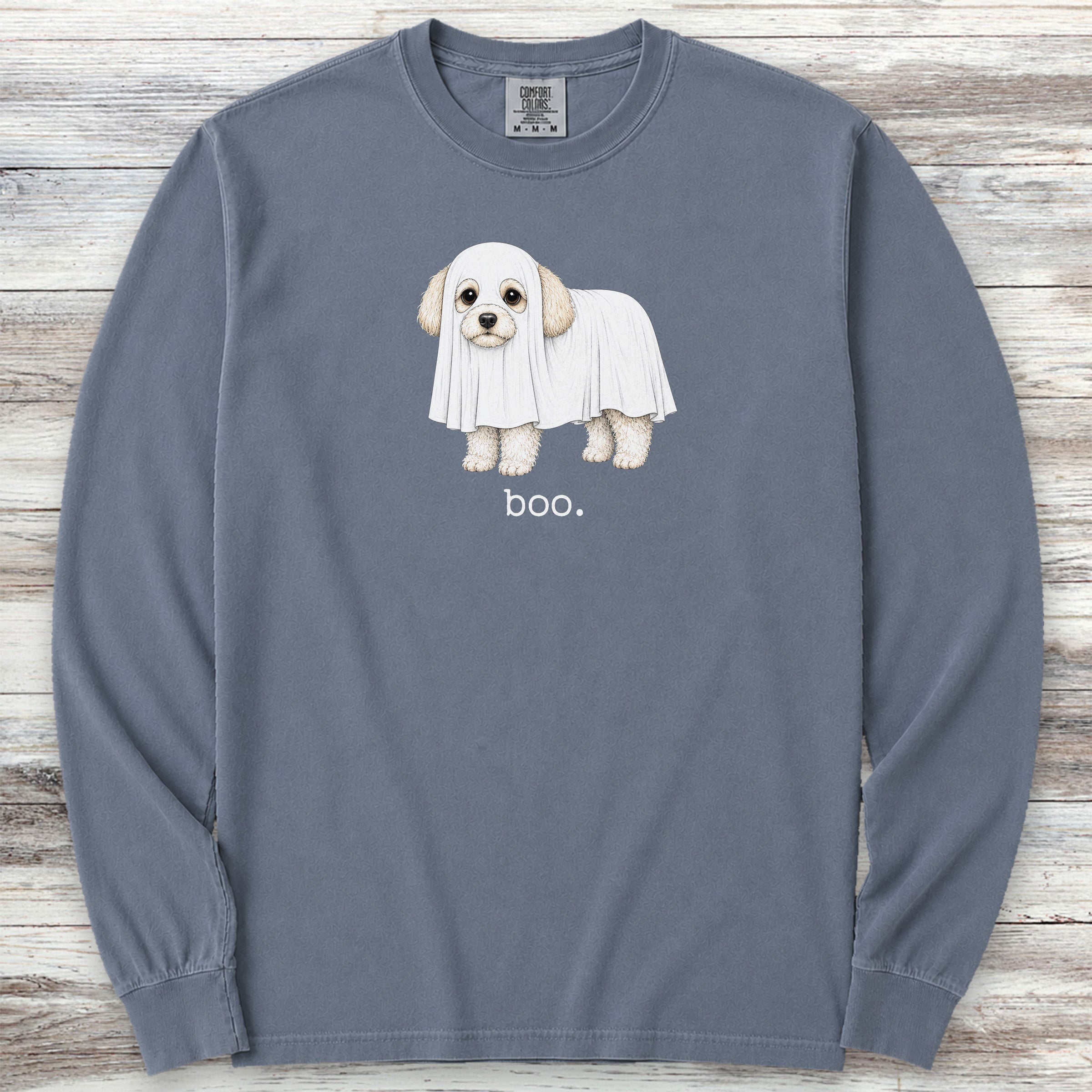 Maltipoo Boo Long Sleeve Tee - Blue Jean