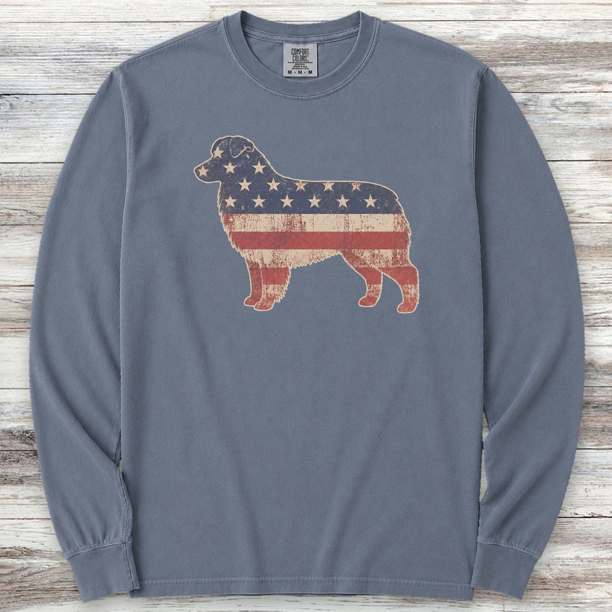Australian Shepherd Vintage USA Long Sleeve Tee - Blue Jean