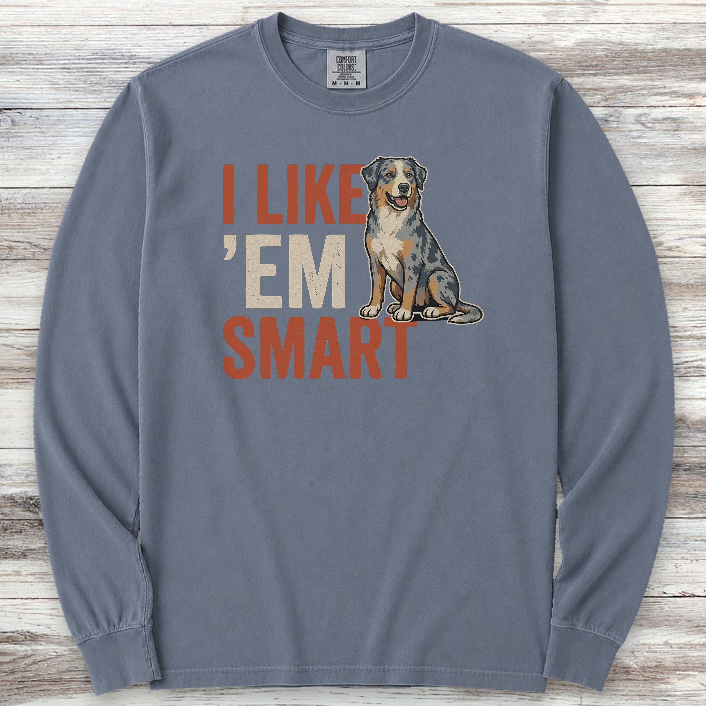 Australian Shepherd Smart Long Sleeve Tee - Blue Jean
