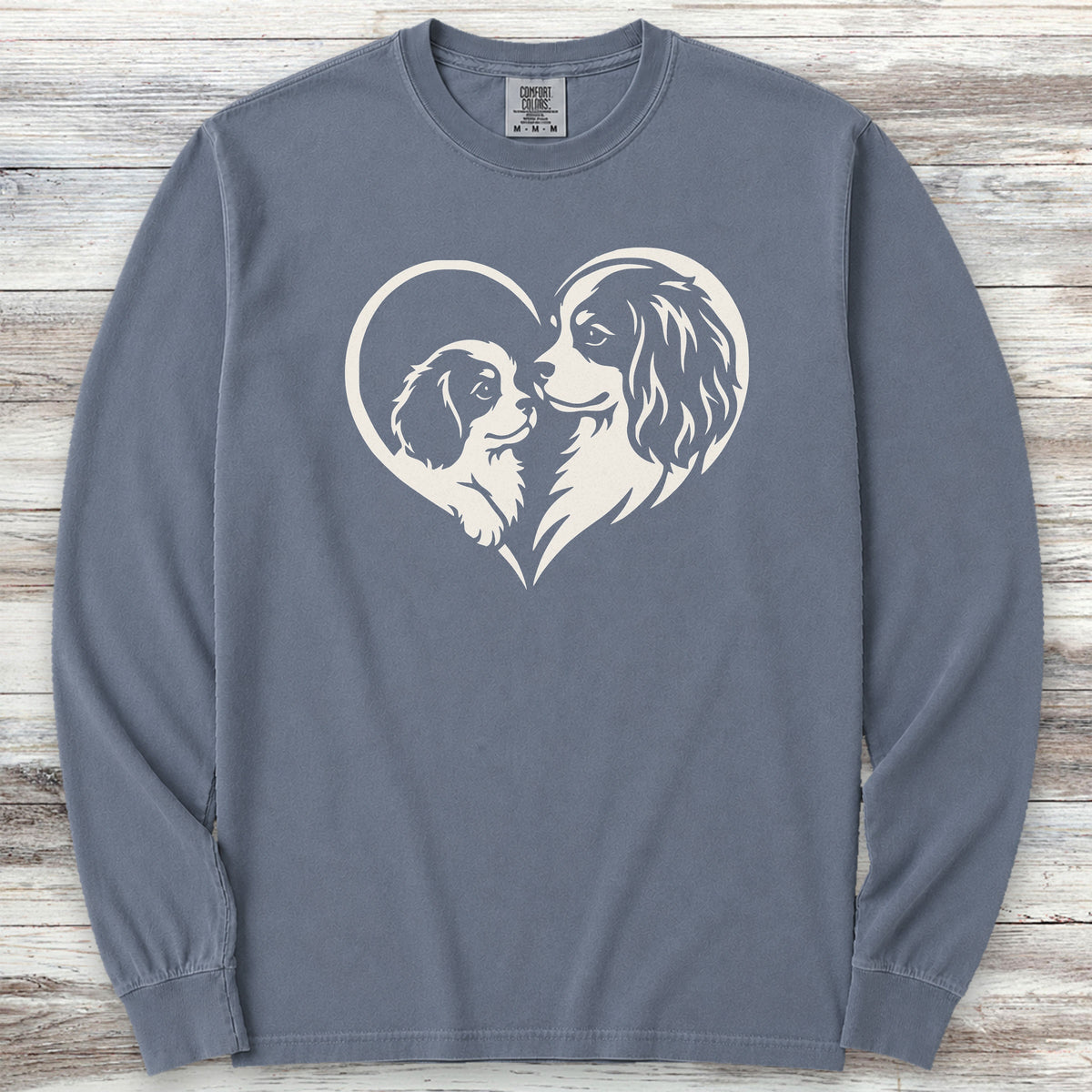Cavalier King Charles Heart Bond Long Sleeve Tee - Blue Jean