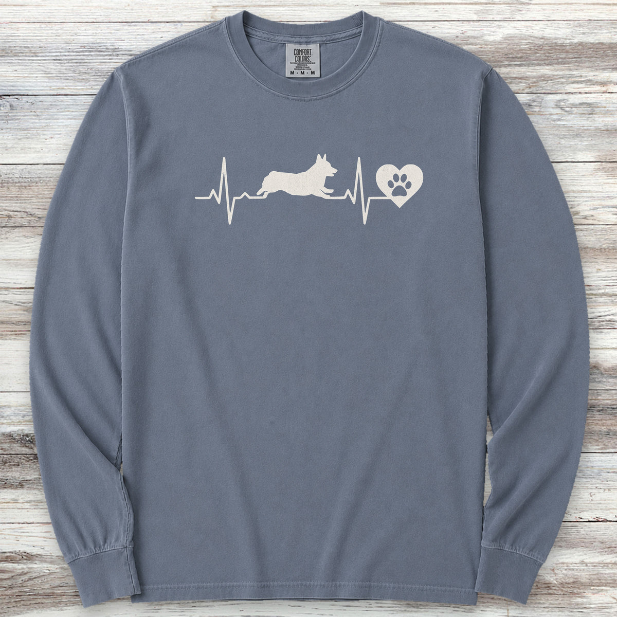 Corgi Heartbeat Long Sleeve Tee - Blue Jean