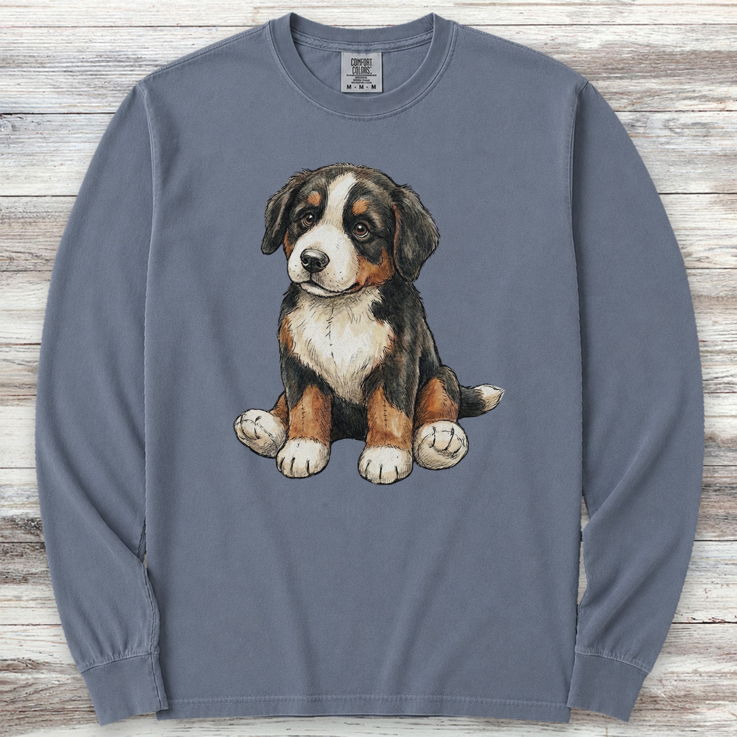 Bernese Mountain Dog Teddy Bear Long Sleeve Tee - Blue Jean