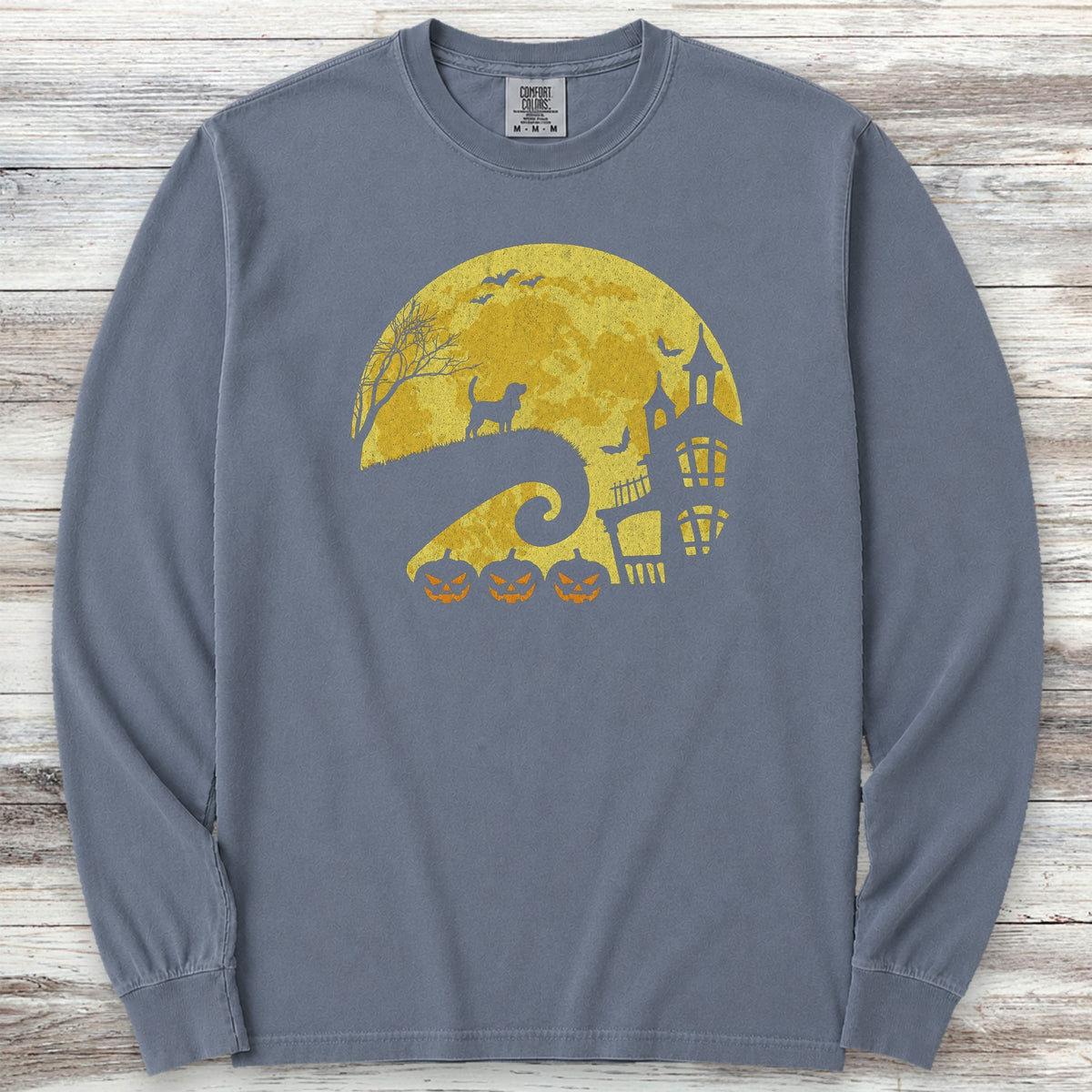 Beagle Halloween Moon Long Sleeve Tee - Blue Jean