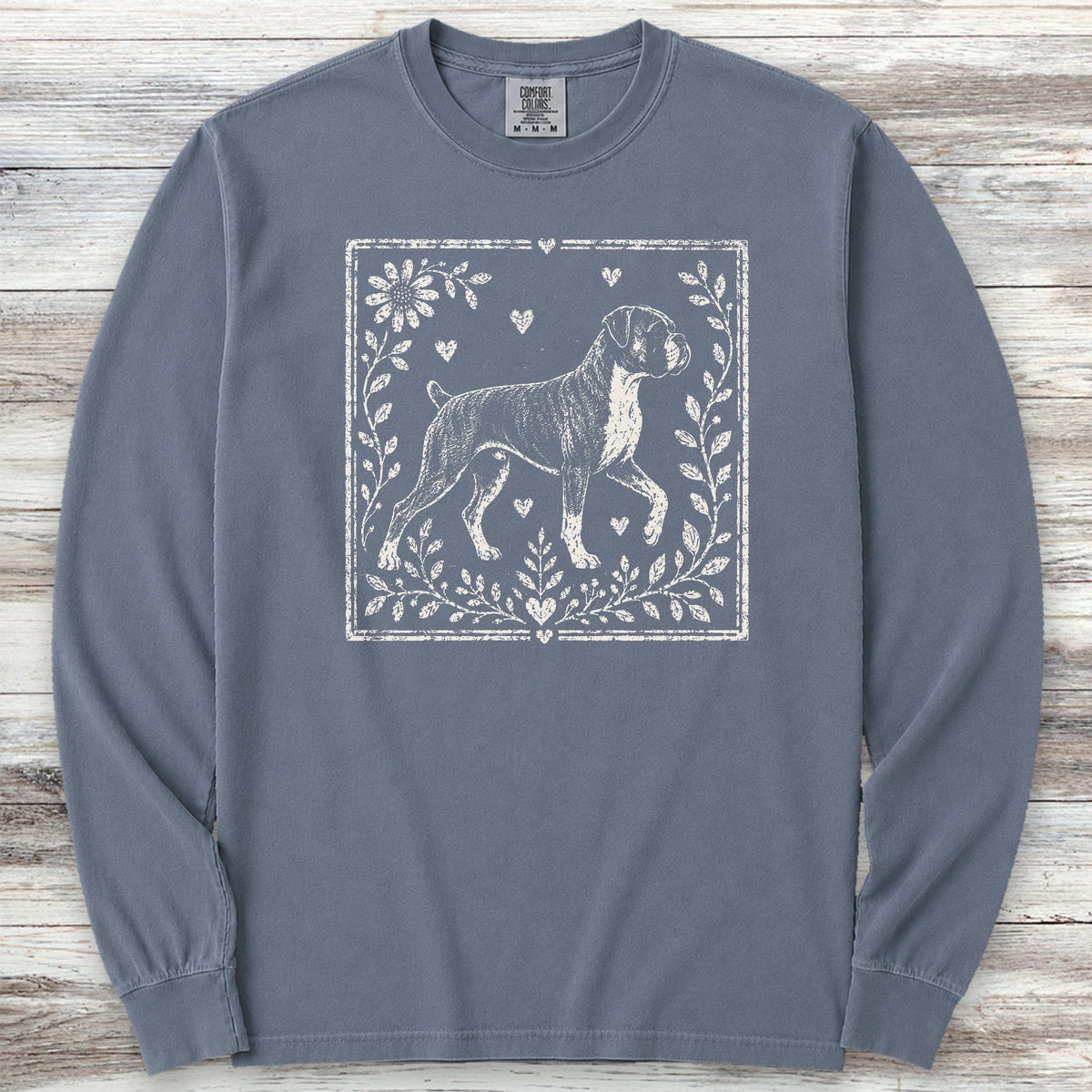 Boxer Linocut Long Sleeve Tee - Blue Jean