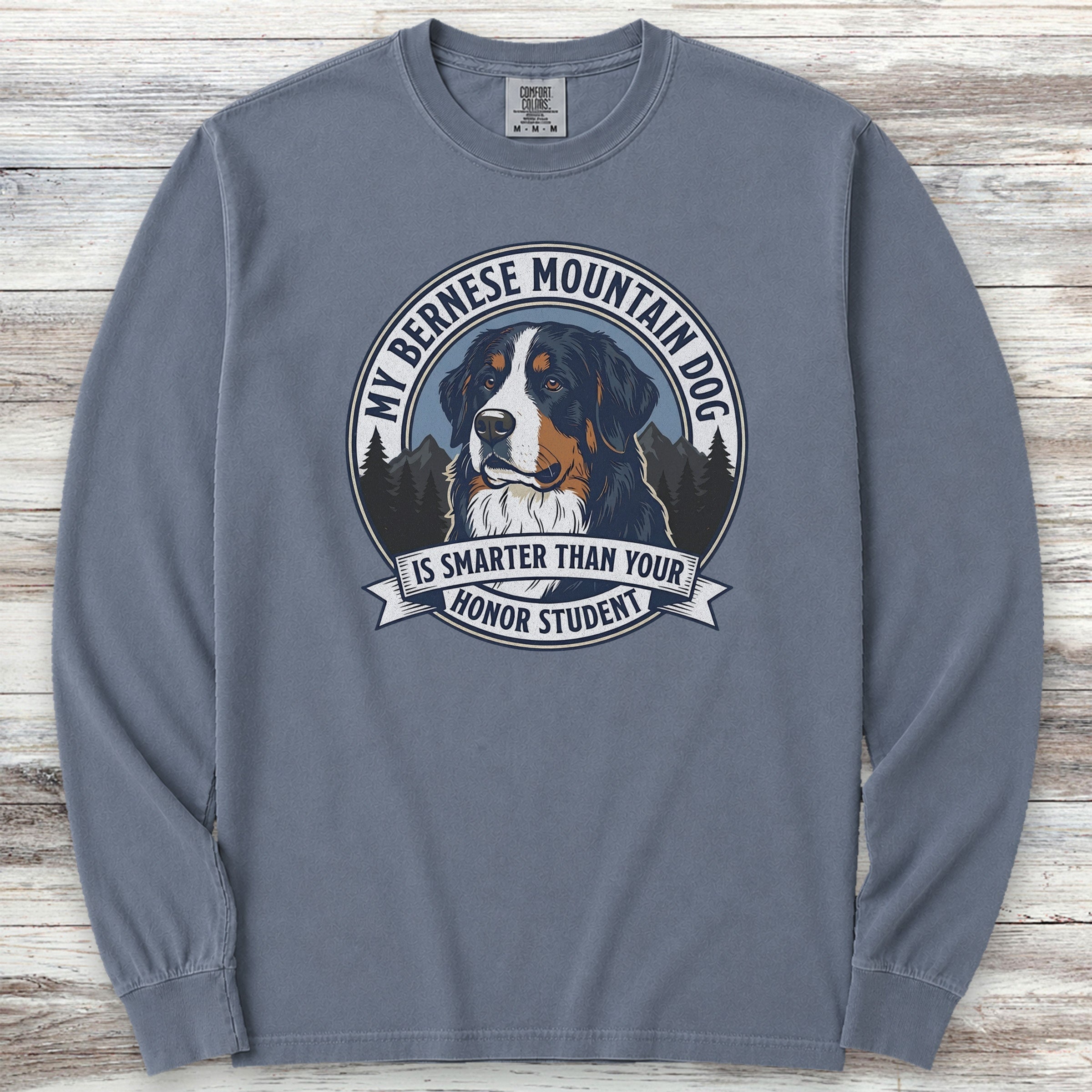 Bernese Mountain Dog Smart Long Sleeve Tee - Blue Jean