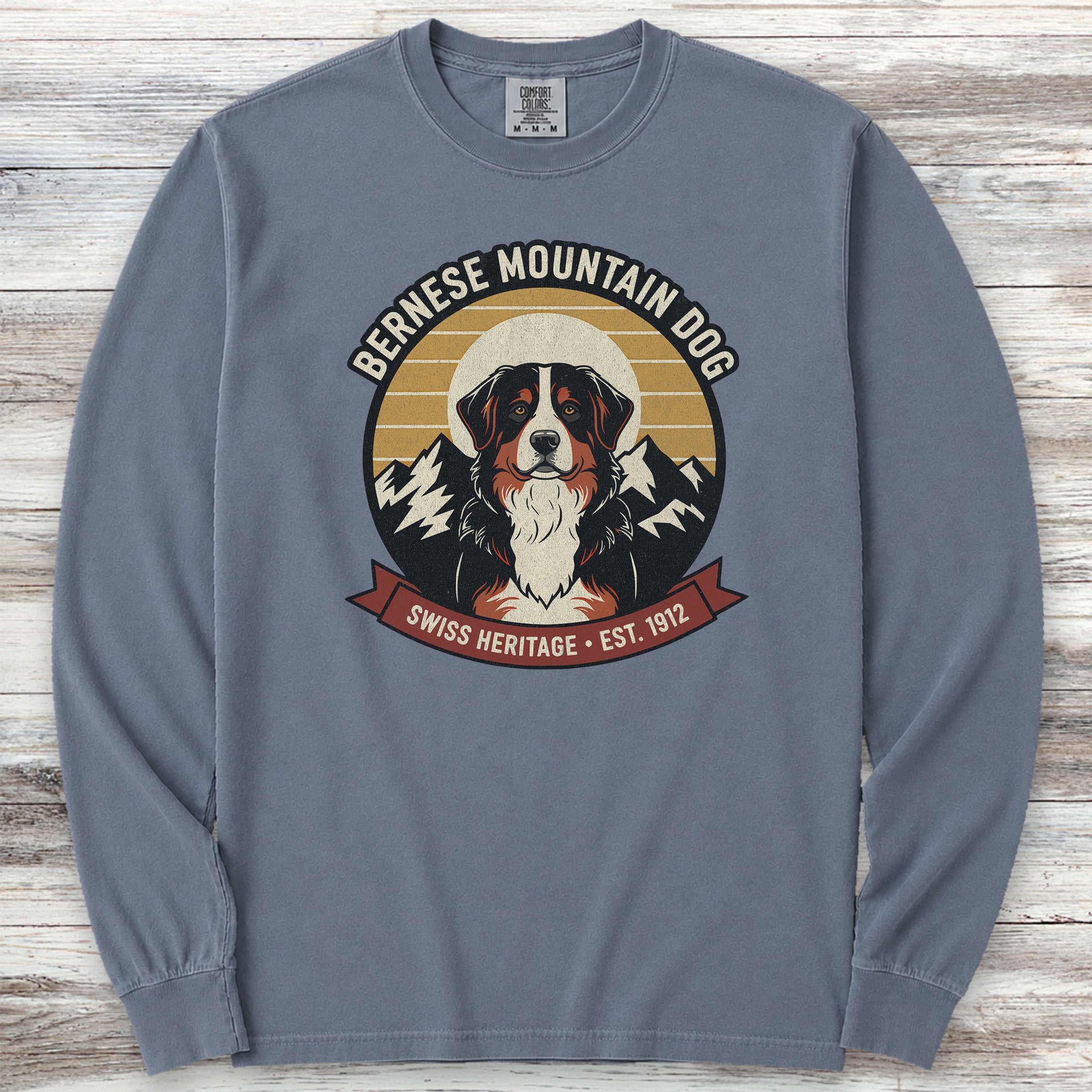 Bernese Mountain Dog Heritage Long Sleeve Tee - Blue Jean