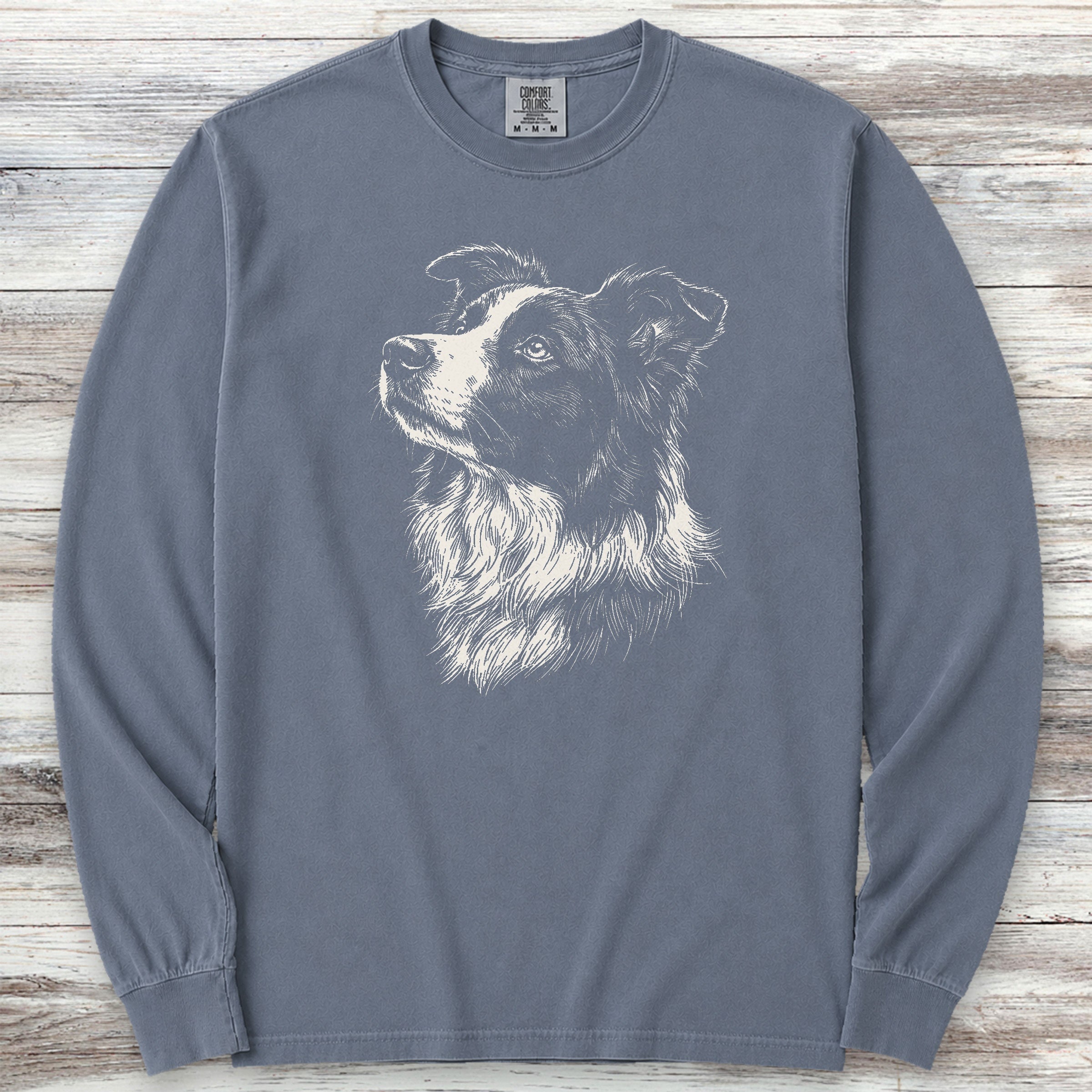 Border Collie Loyalty Long Sleeve Tee - Blue Jean